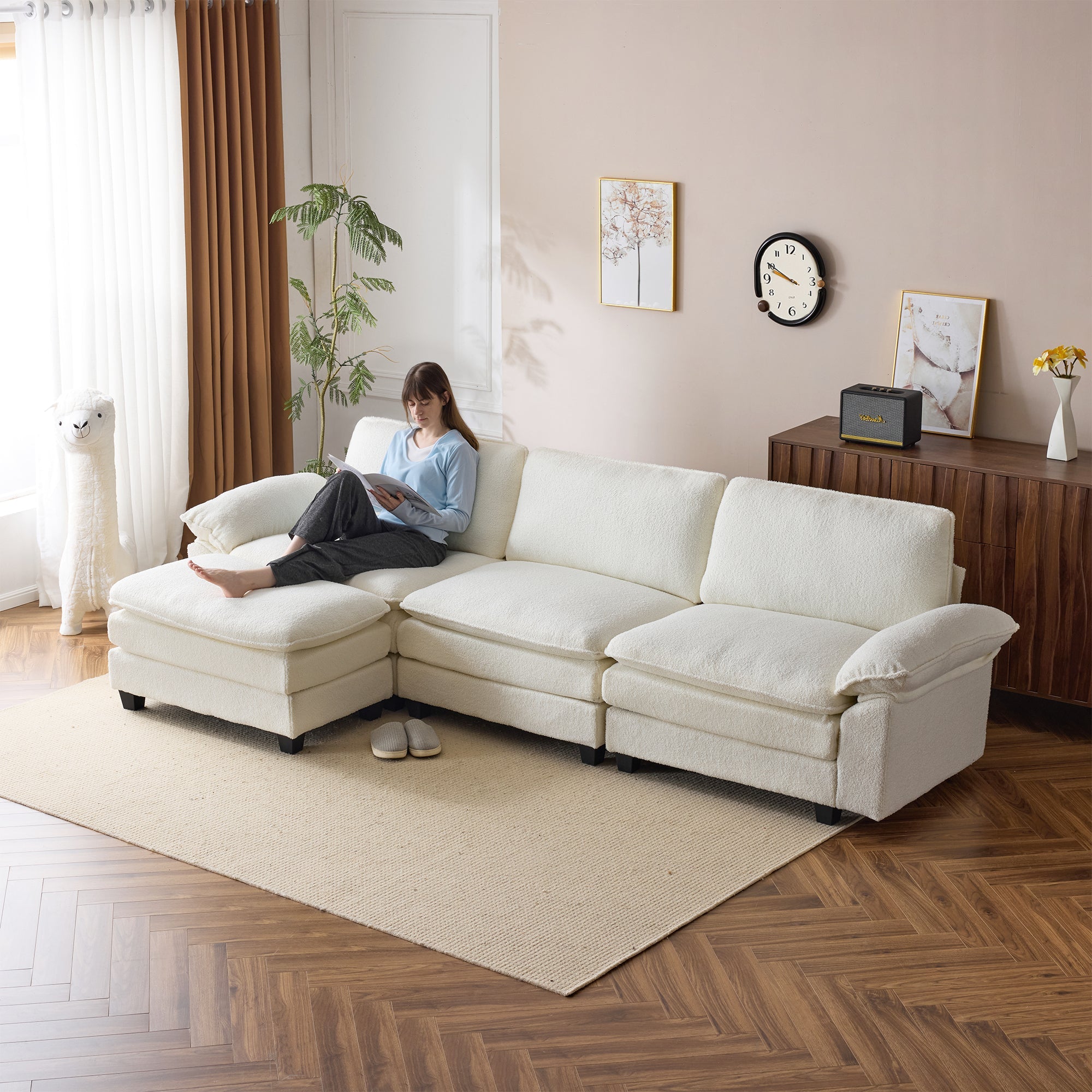 Homrest 120.8 Inch Oversized Sectional Couch for Modern Living Room, Beige