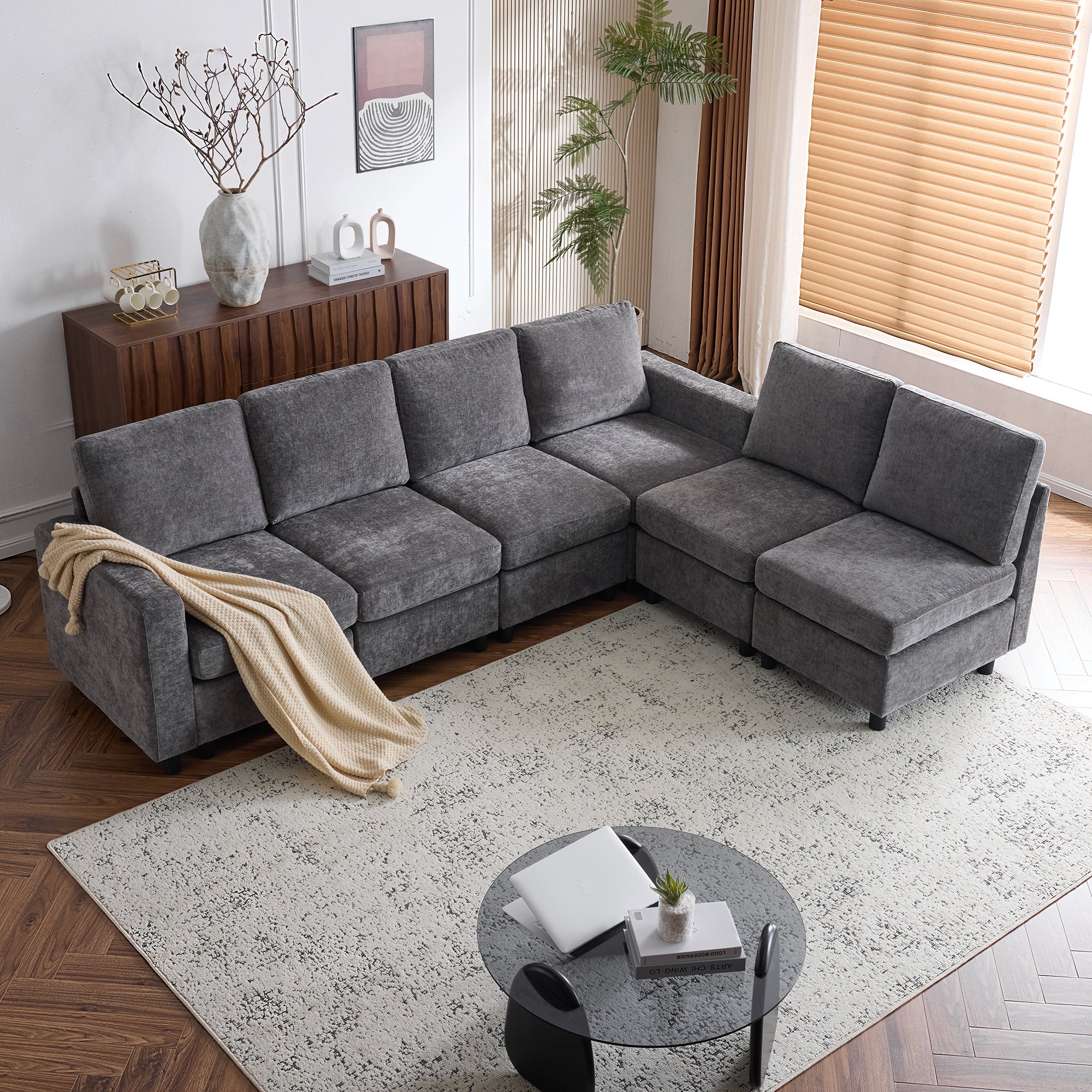 Homrest 6 Piece Modular Sectional Couch with Storage for Living Room, Dark Gray