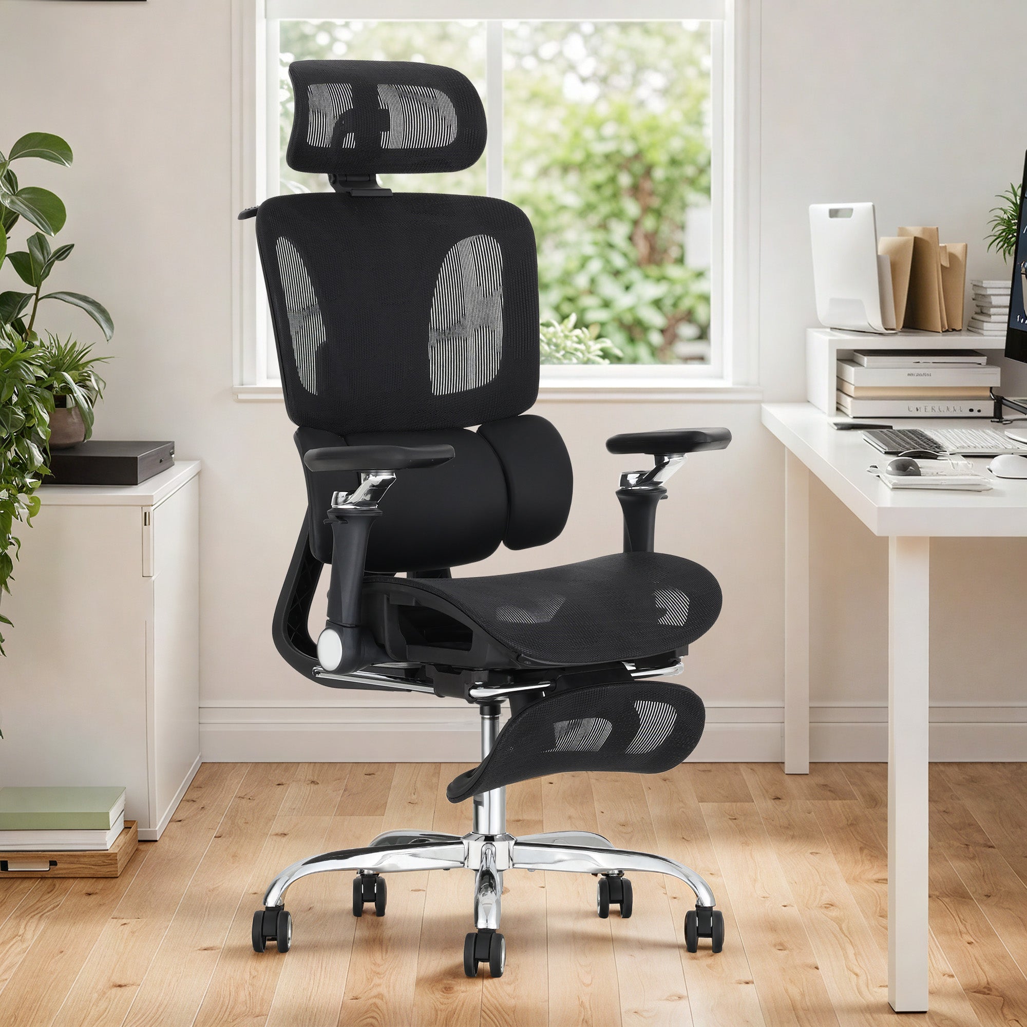 HOMREST Ergonomic Office Chair with 3-Zone Dynamic Lumbar Support, Big and Tall Mesh Office Chair with Footrest, Adjustable Seat Depth,4D Headrest,6D Armrests, Swivel Executive Chair for Home Office,Black