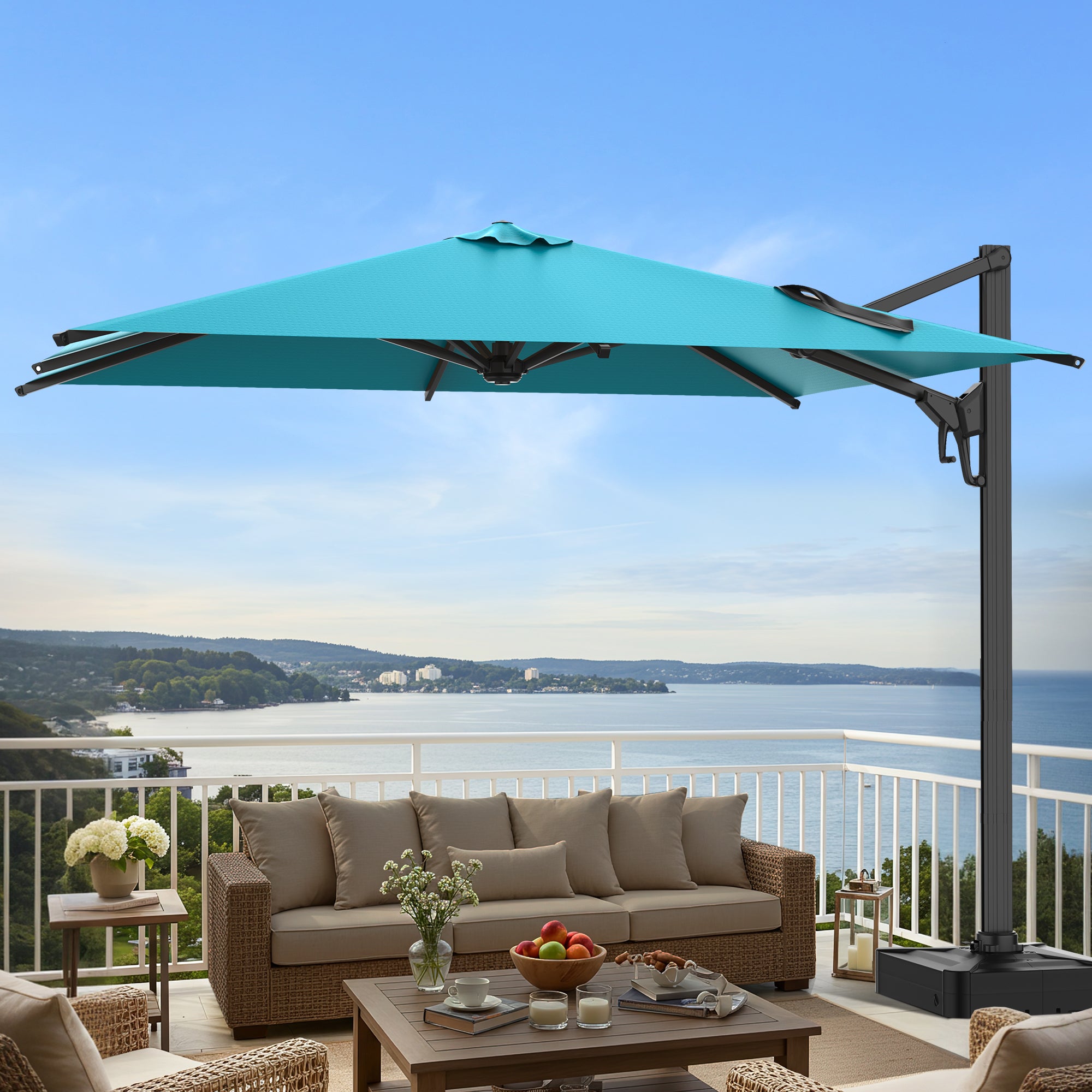 HOMREST 10x13ft Large Rectangular Cantilever Umbrella with 360° Rotation & 6 Adjustable Heights, Outdoor Patio Umbrella for Garden, Pool, Deck, Blue