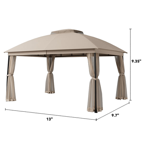 Outdoor Patio Gazebo 10'x13' with Double Curved Roofs, Heavy Duty Party Tent & Shelter, Mosquito Nettings and Privacy Screens patio canopy outdoor waterproof for Backyard, Garden, Lawn, Yellow