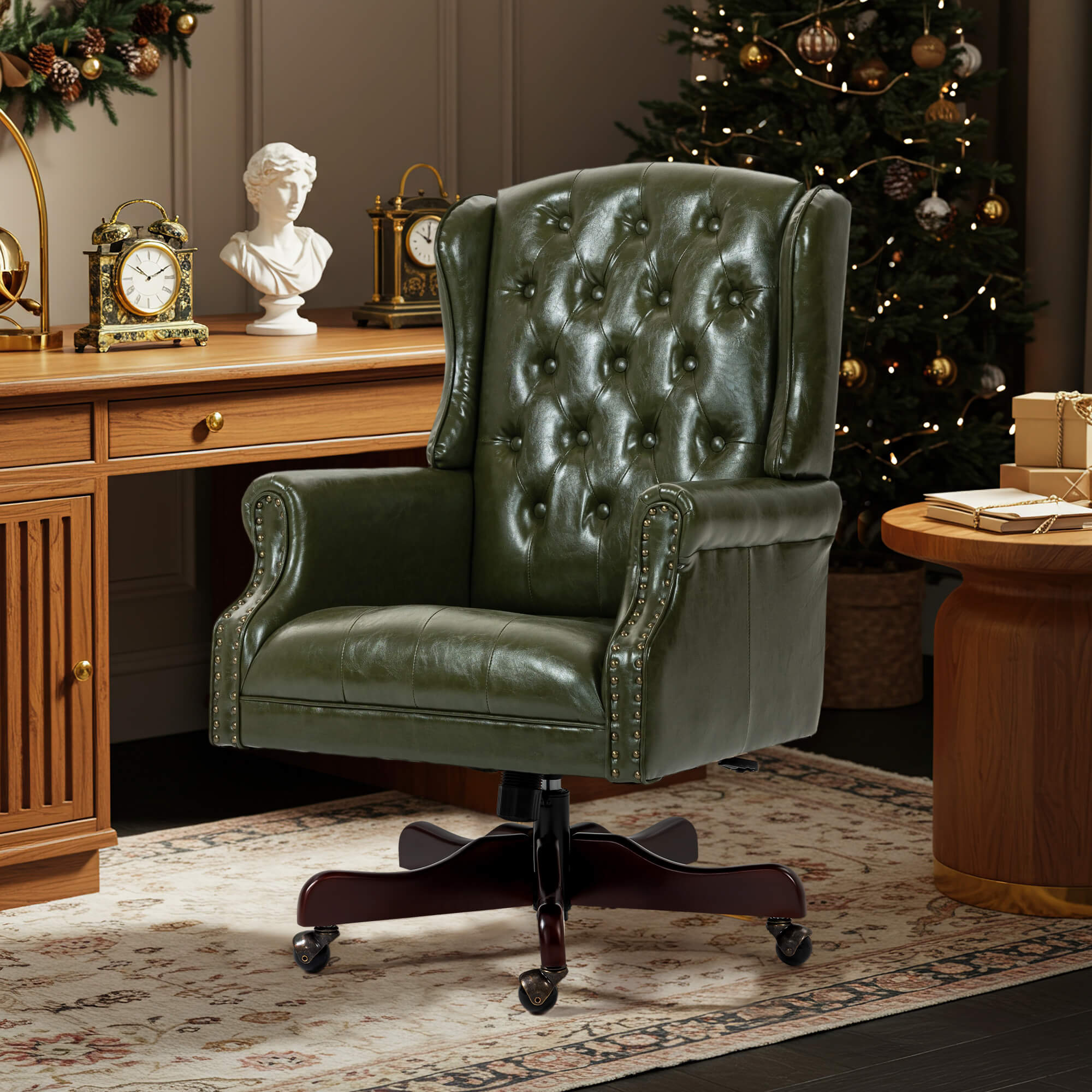 Homrest Executive Wingback Office Chair – Green PU Leather High Back Desk Chair