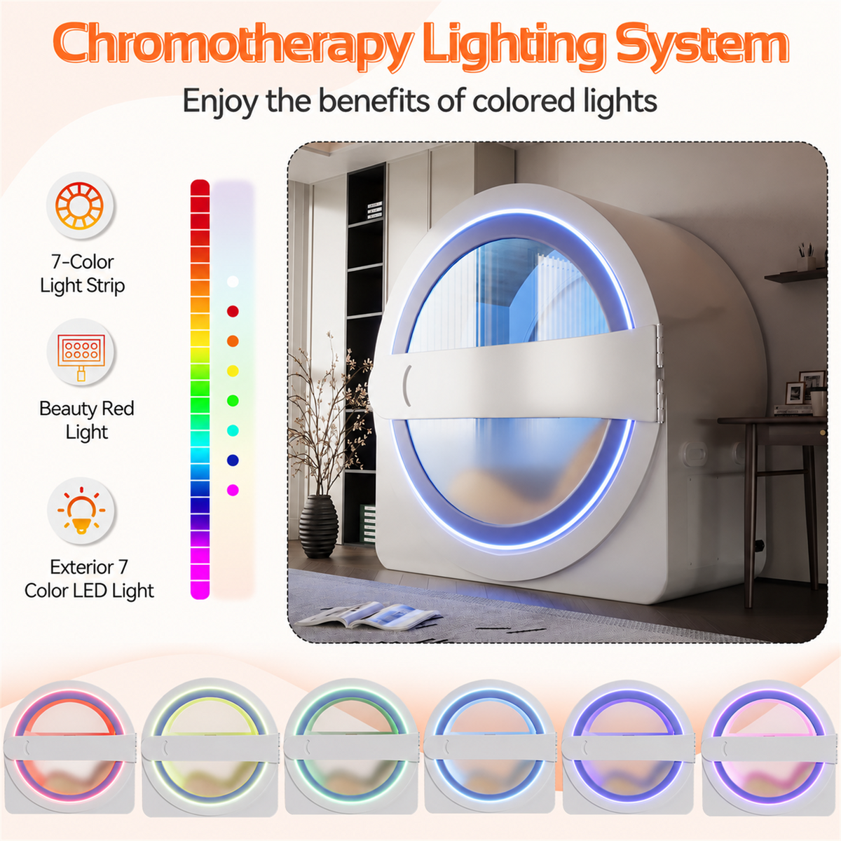 HOMREST Space-Capsule Infrared Sauna with Lounger & Dual-Wave Beauty Light|Pre-Order