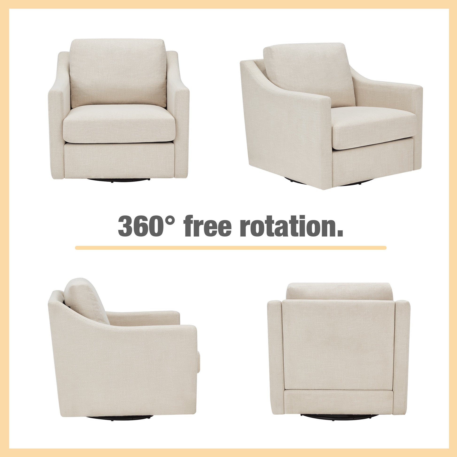 Homrest Swivel Accent Chair,Linen Fabric Armchair w/Removable Cover for Living Room, Beige