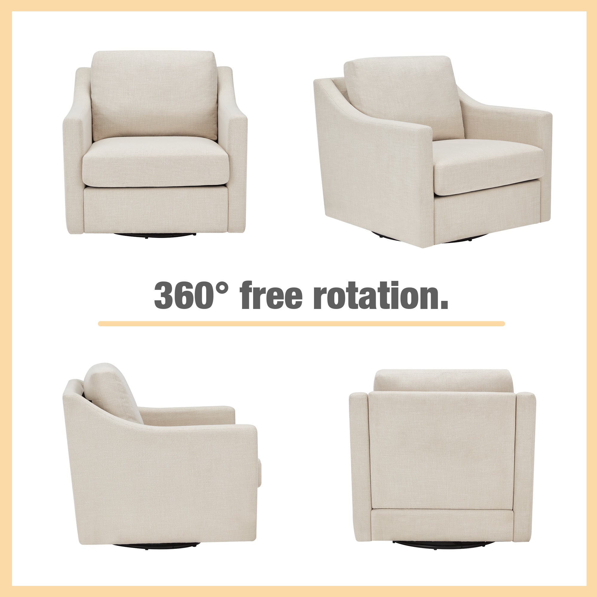 Homrest Swivel Accent Chair,Linen Fabric Armchair w/Removable Cover for Living Room, Beige