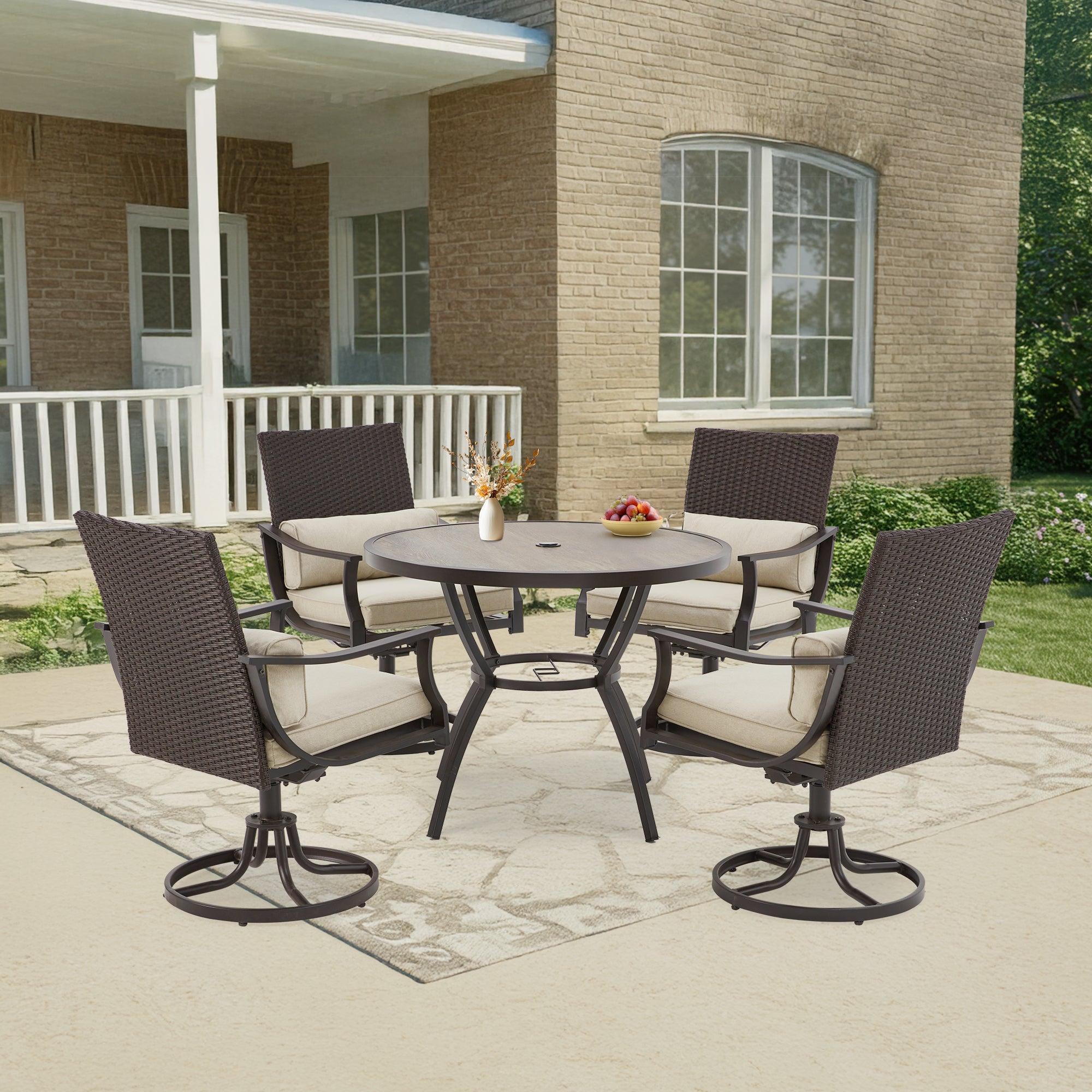 Homrest  38 Inch Outdoor Metal Dining Table with Adjustable Umbrella Hole