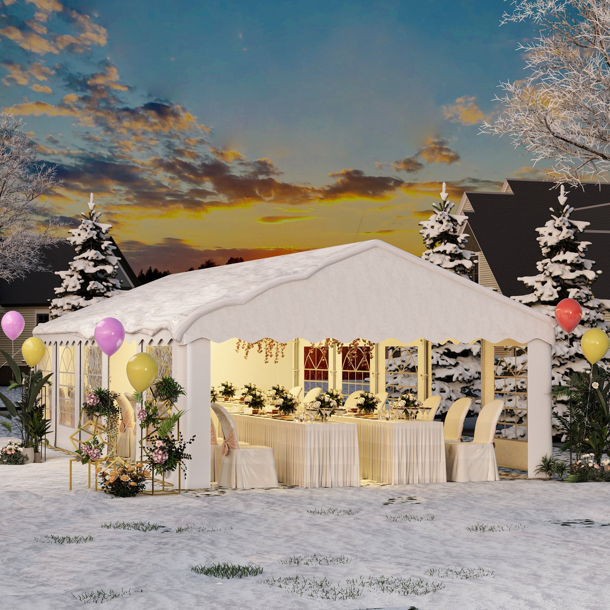HOMREST 16x32 Ft Heavy Duty Party Tent Gazebo For Events Weddings BBQs Removable Sidewall Windows Storage Bags Included White