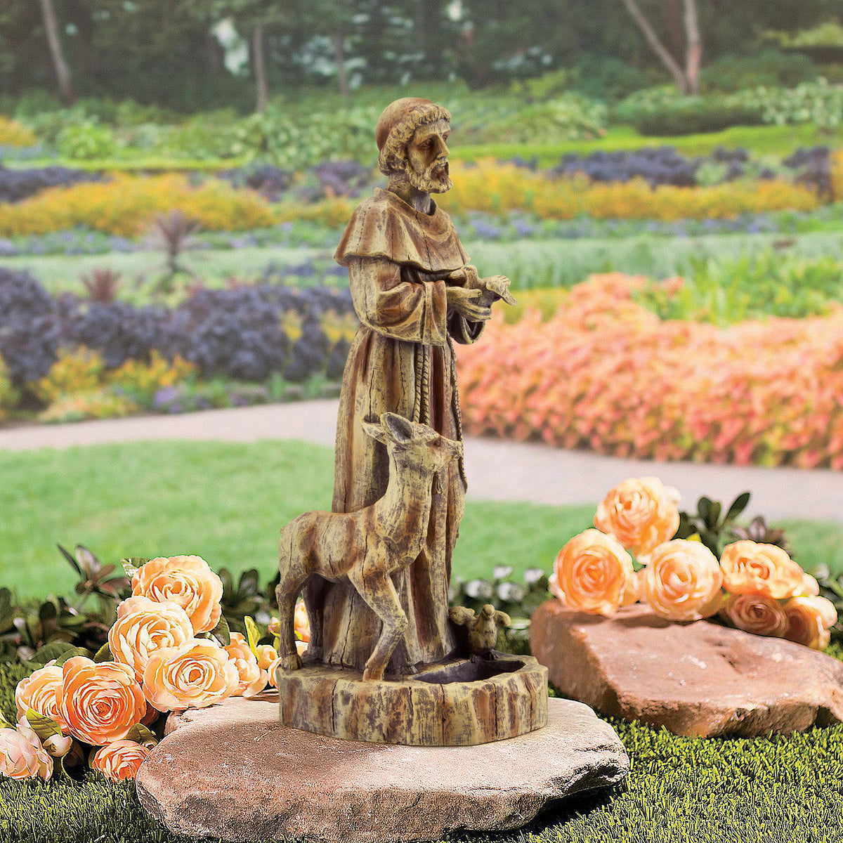 HOMREST St. Francis Religious Garden Decor Statue,nature's Nurturer With Bird Feeder