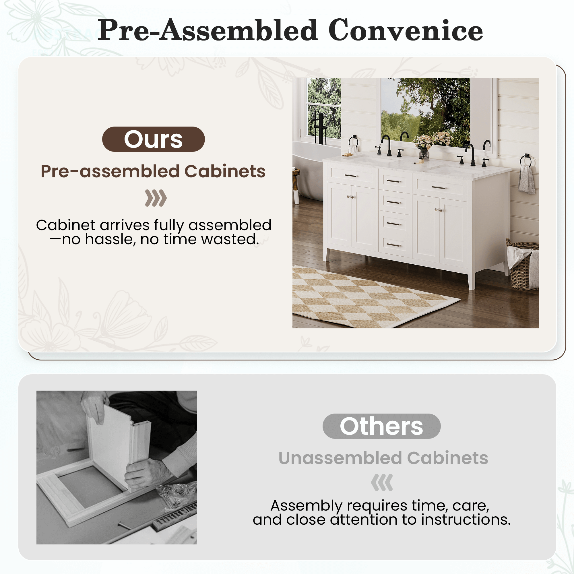 HOMREST 60" Double Bathroom Vanity with Engineered Stone Top, Modern Sink Vanity with Drawers, White