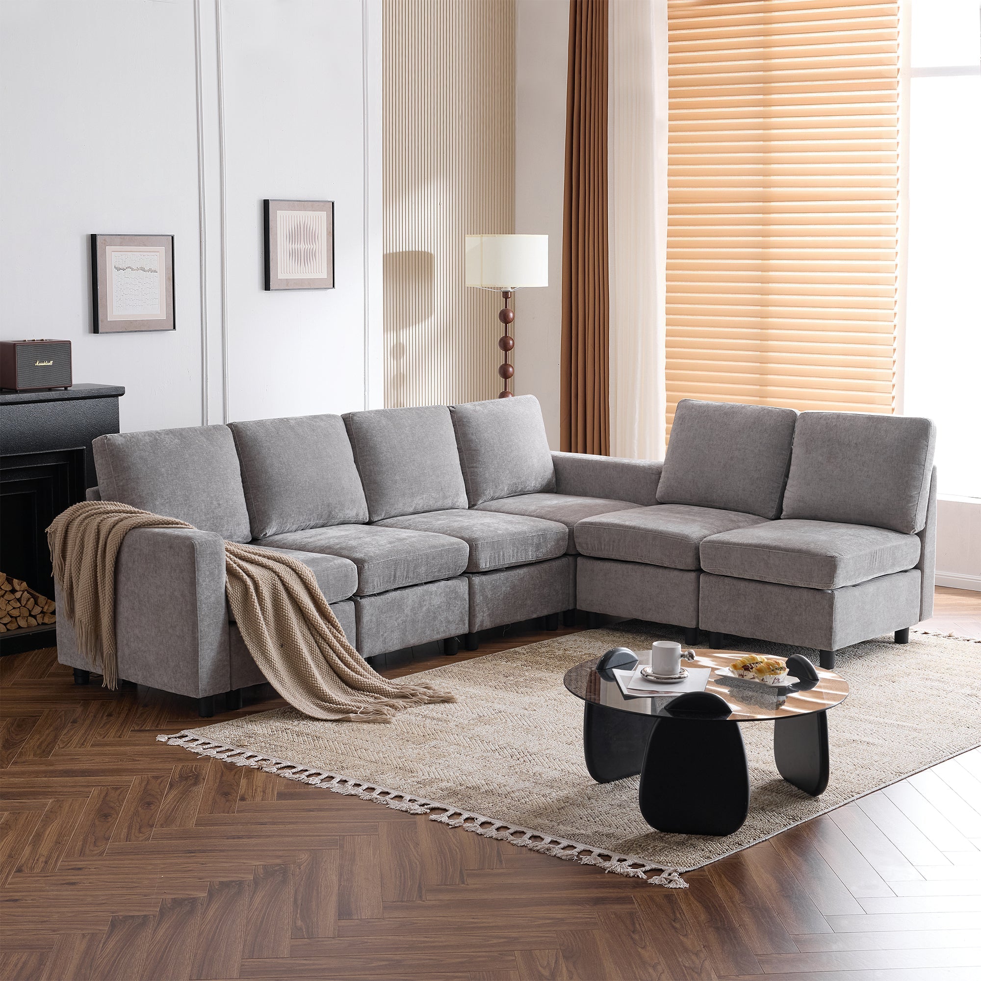 Homrest 6  Piece Modular Sectional Couch with Storage for Living Room, Light Grey