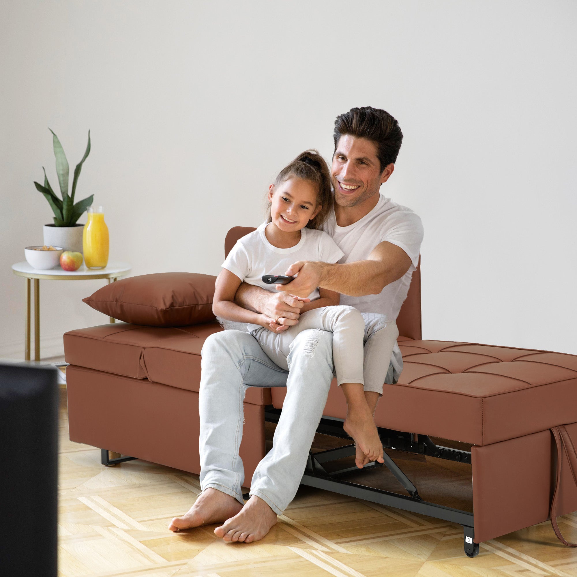 HOMREST 3 IN 1 Futon Sofa Bed Convertible Recliner Lounge with Reclining Backrest, Brown