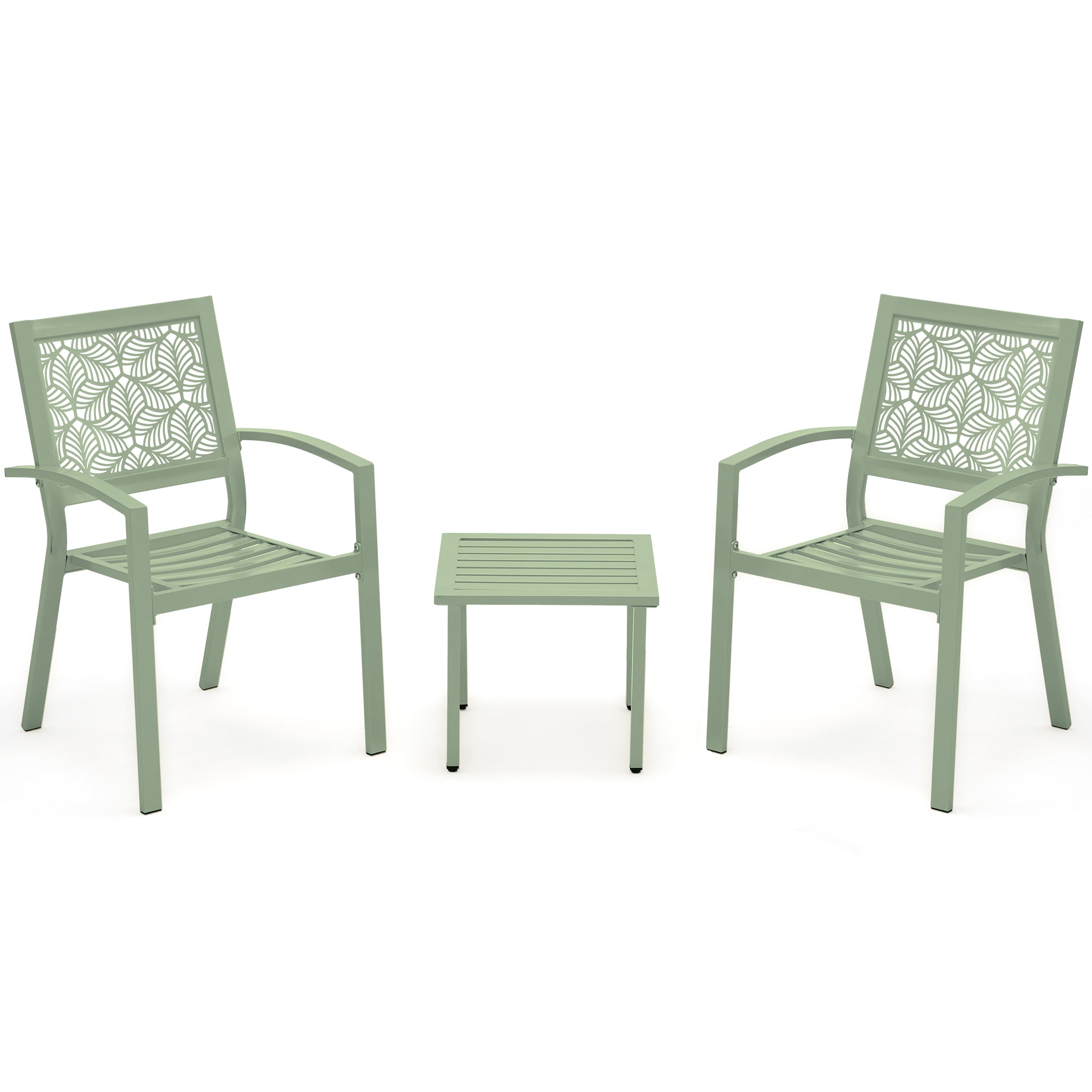 HOMREST 3-Piece Outdoor Bistro Set – Metal Chairs & Table, Sage Green