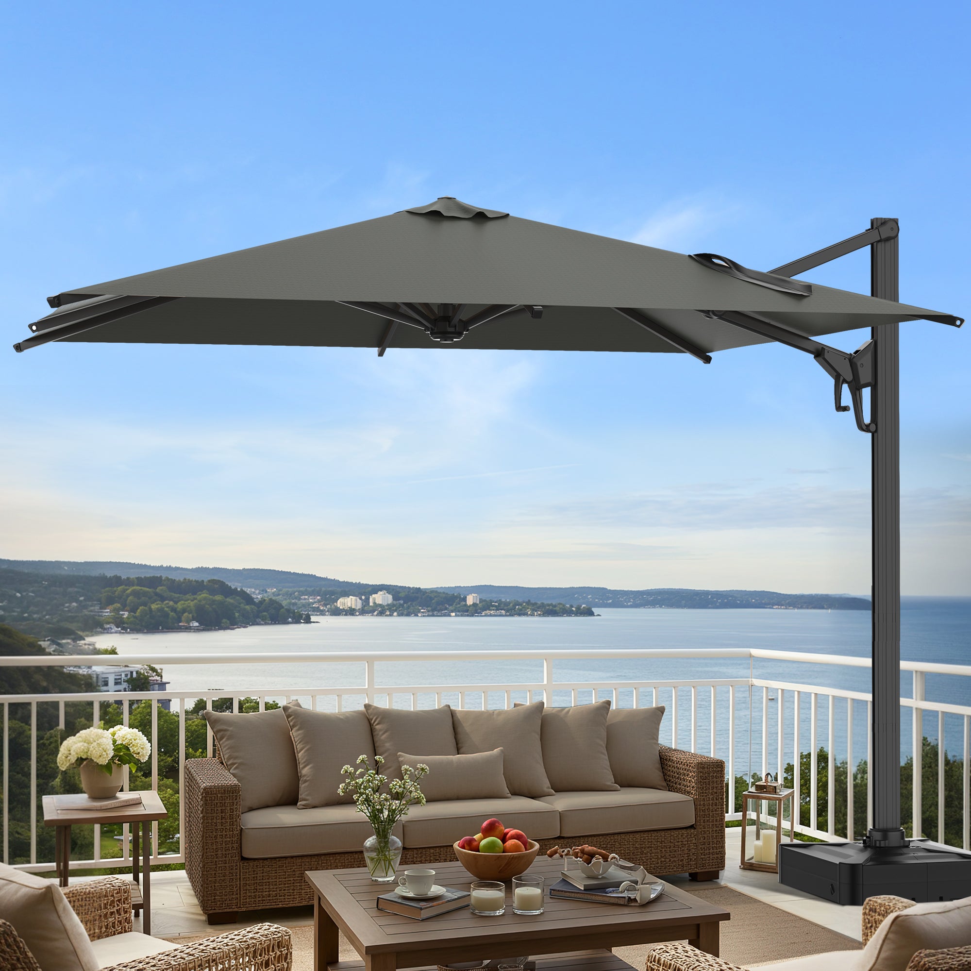 HOMREST 10x13ft Large Rectangular Cantilever Umbrella with 360° Rotation & 6 Adjustable Heights, Outdoor Patio Umbrella for Garden, Pool, Deck, Gray (Base Excluded)