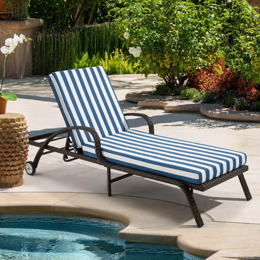 HOMREST Outdoor Lounge Chair Cushion Replacement, Blue Stripes