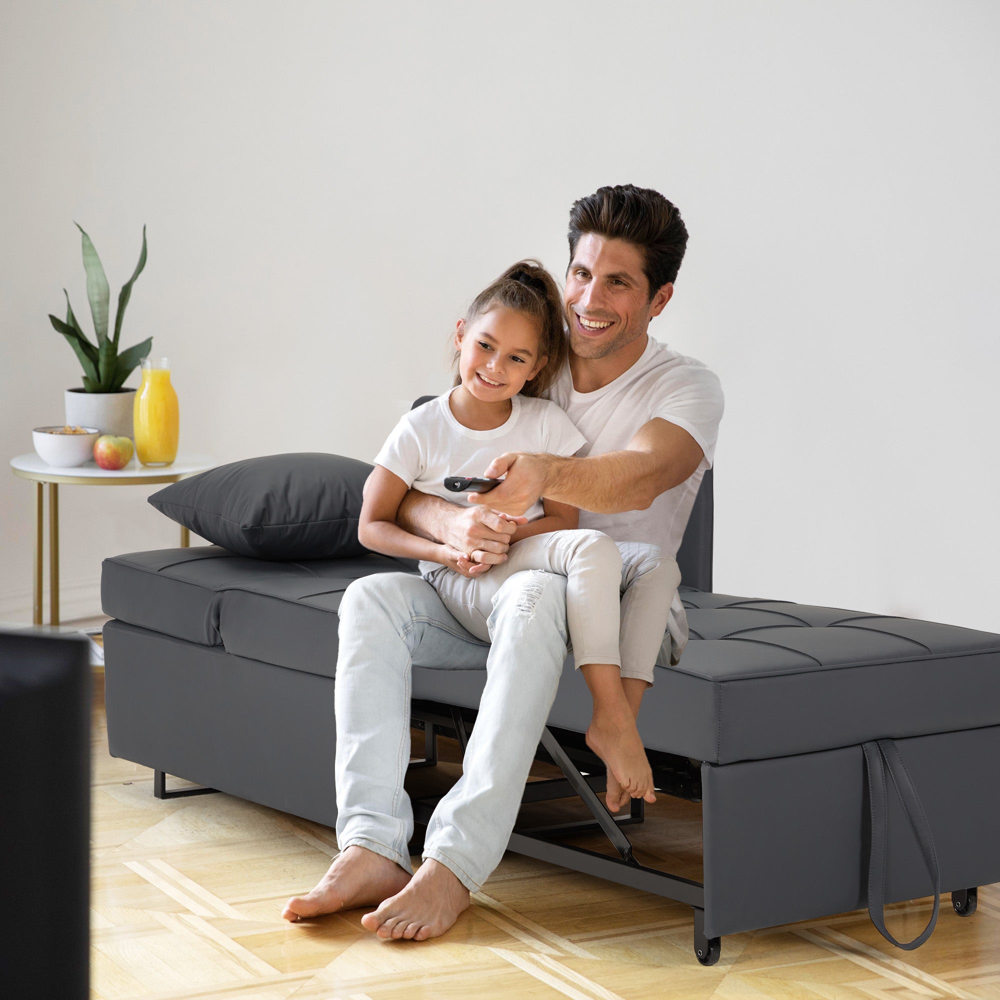 HOMREST 3 IN 1 Futon Sofa Bed Convertible Recliner Lounge with Reclining Backrest, Gray