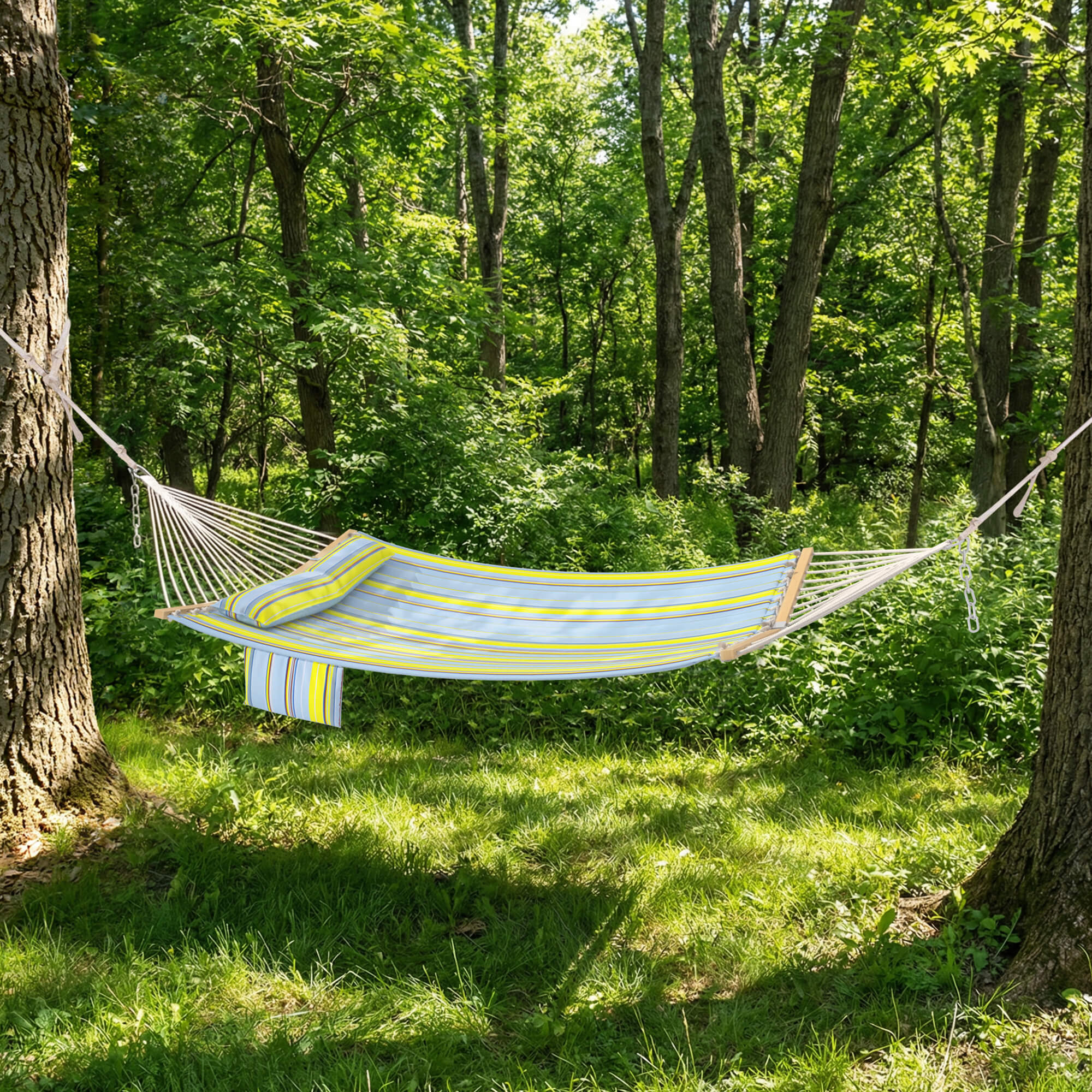HOMREST Modern Portable Hammock, Outdoor Rope Hammock for Backyard, Beach & Camping, Green Stripes