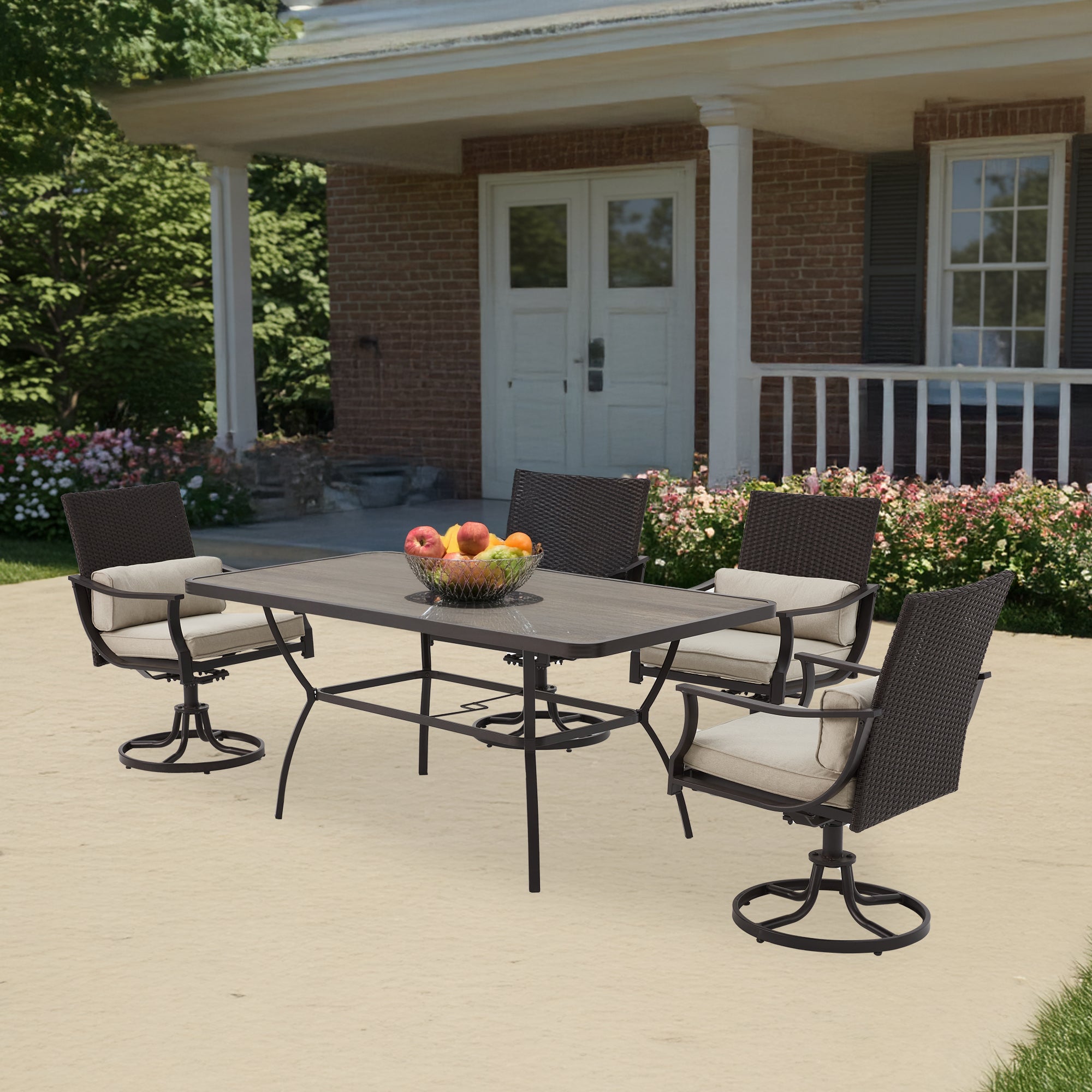 HOMREST 63 Inch Outdoor Patio Dining Table with 1.96 Inch Adjustable Umbrella Hole