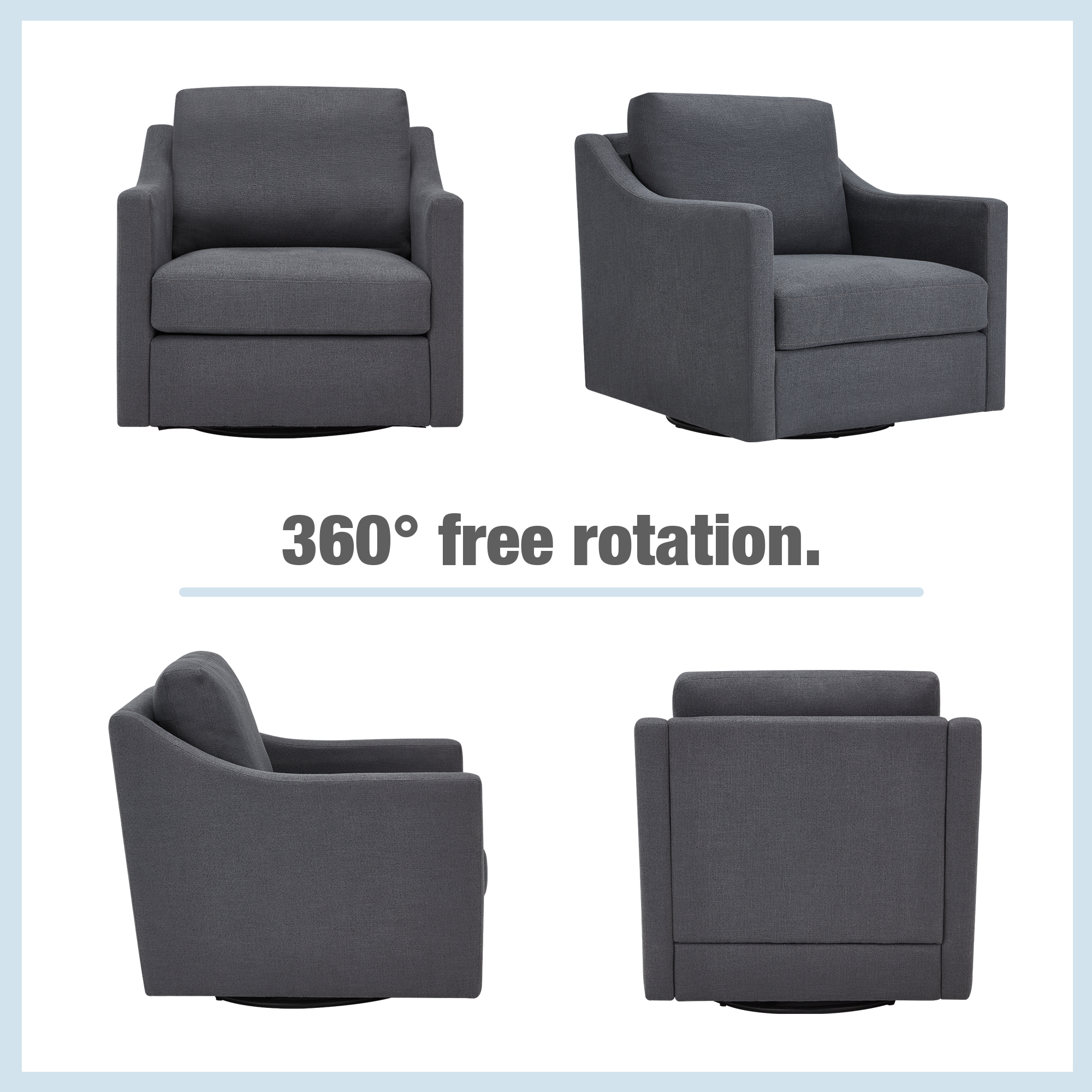 Swivel Accent Chair,Linen Fabric Armchair with Removable Cover for Living Room, Gray | Homrest Furniture