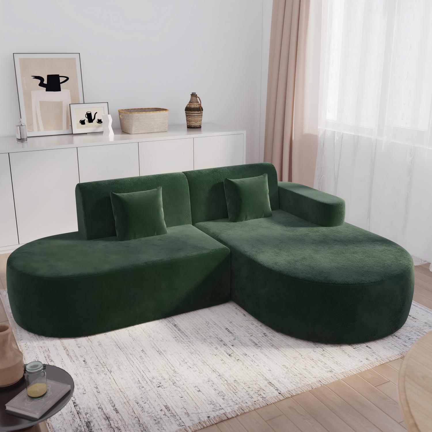 HOMREST Modern L-Shape Sectional Sofa with Chaise Lounge,Boneless L Shape Sofa with Deep Seat, Green