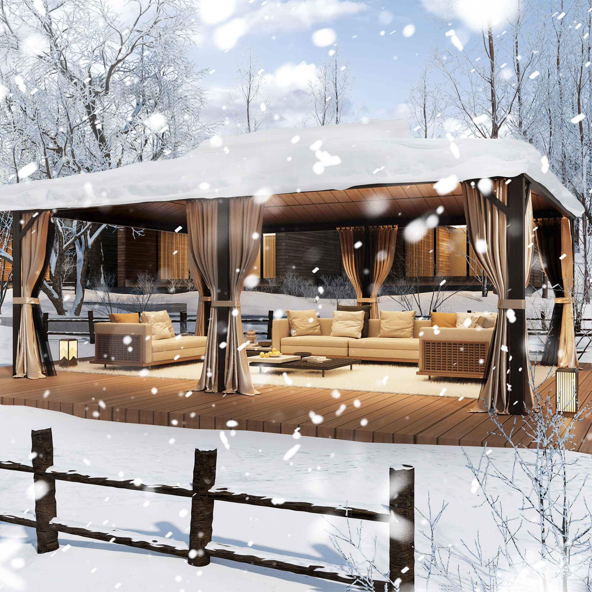 Homrest 12' x 16' Hardtop Gazebo, Aluminum Frame Gazebos with Galvanized Steel Double Roof