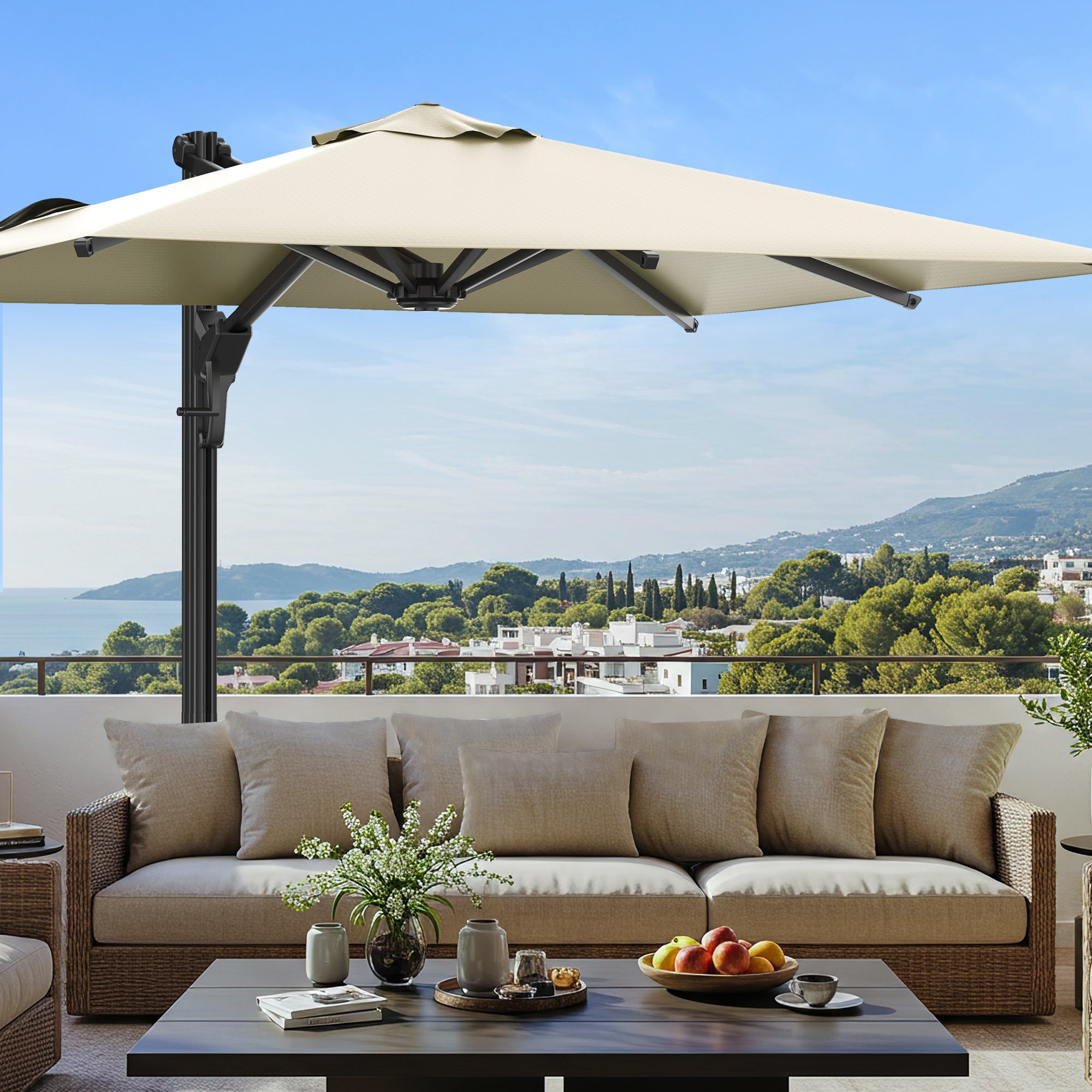HOMREST 10x10ft Large Rectangular Cantilever Umbrella with 360° Rotation & 6 Adjustable Heights, Yellow (Base Excluded)