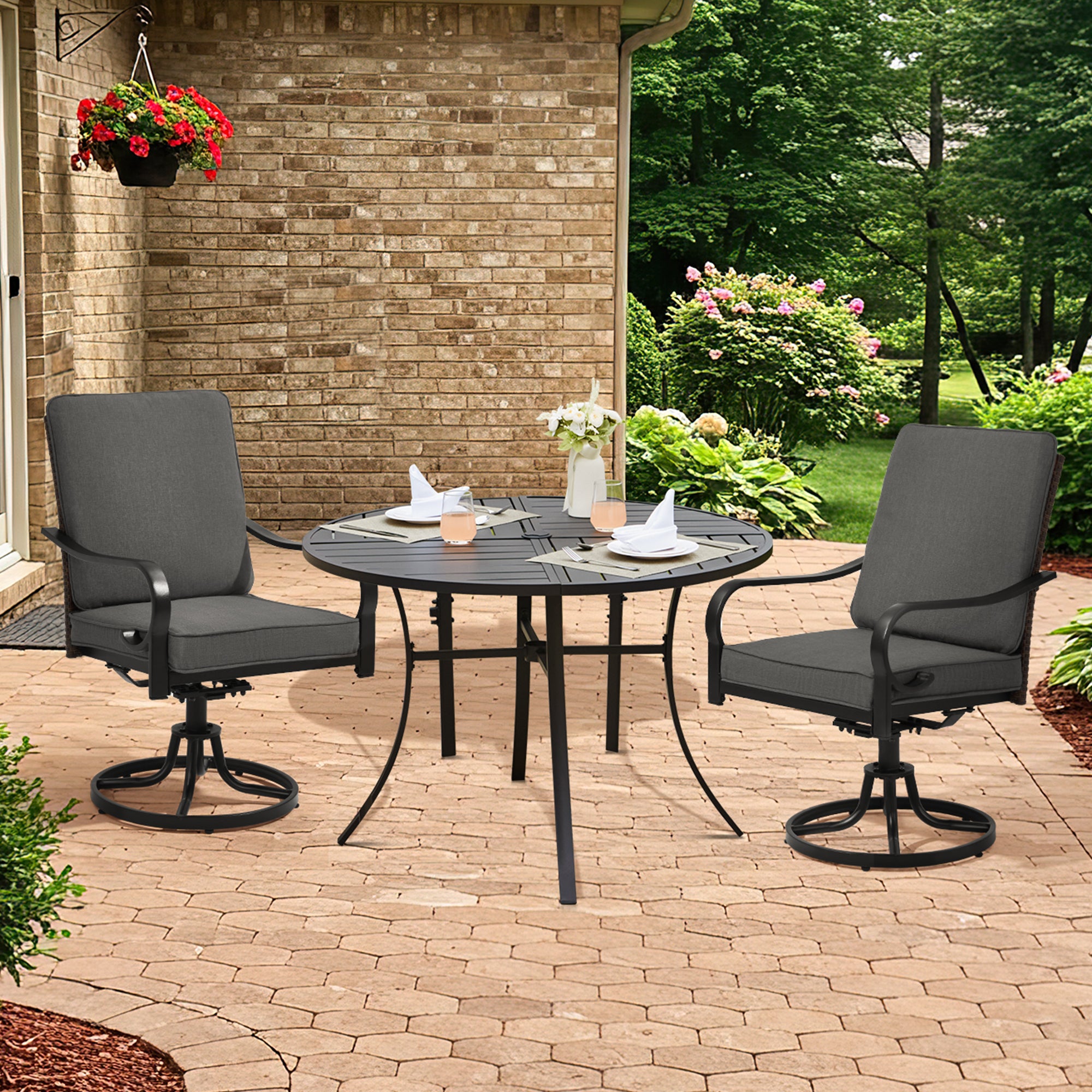HOMREST Patio Swivel Chairs Set of 2 with Full Rattan Backrest, Gray