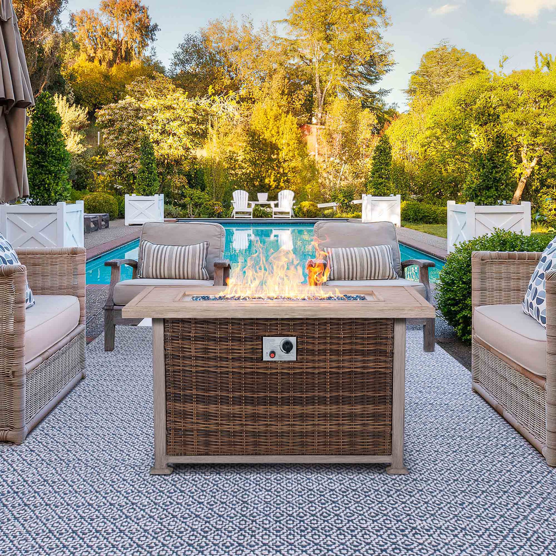 44 Inch Propane Fire Pit Table with Waterproof Cover for Patio, Brown| Homrest Furniture