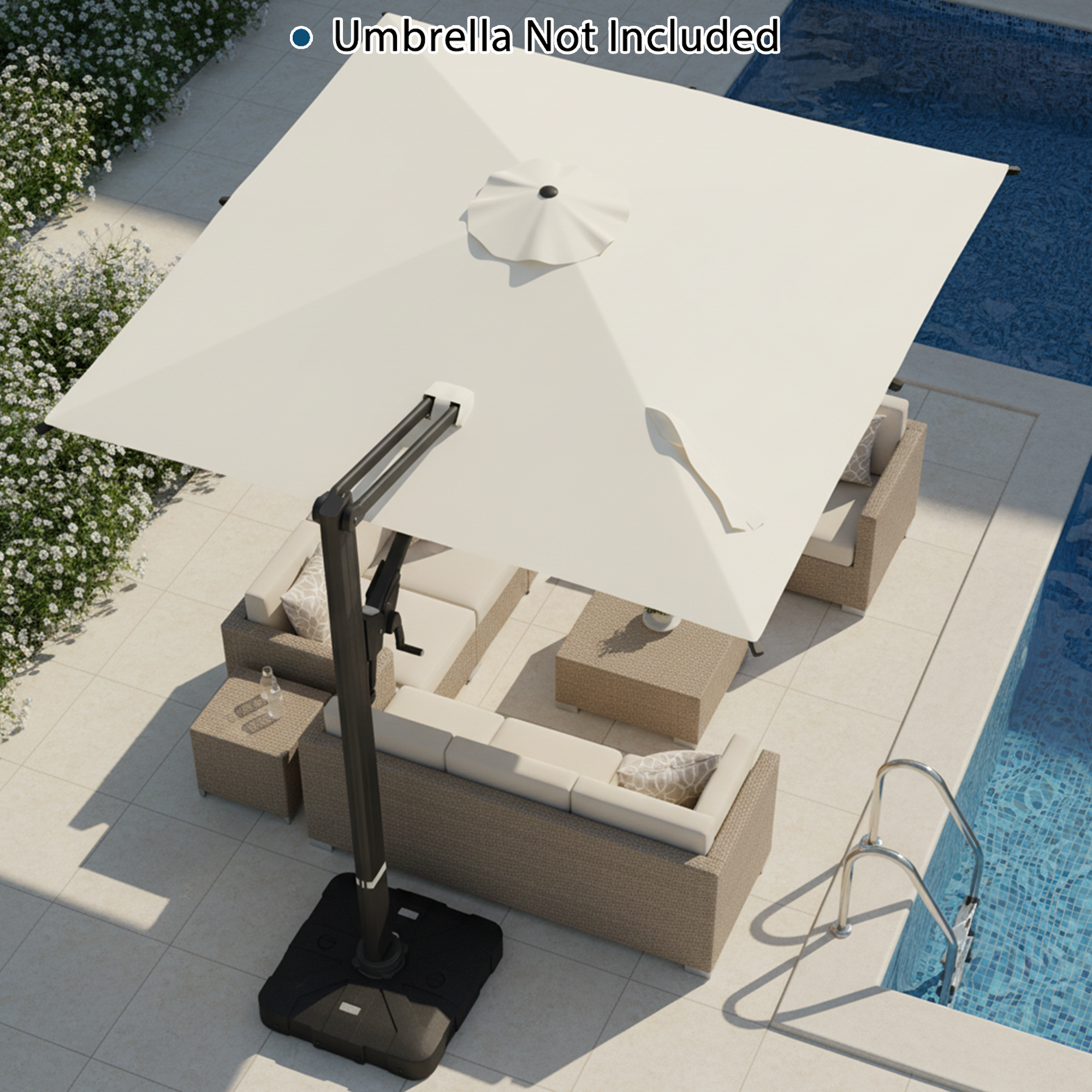 HOMREST 35.5" Patio Square Umbrella Base with Wheels, Heavy Duty Stand for Large Offset & Cantilever Umbrellas, Holds Up to 440 lbs with Water, Perfect for Outdoor Use