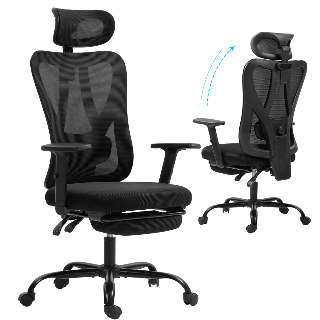 Homrest High-Back Ergonomic Mesh Office Chair with Footrest – Black