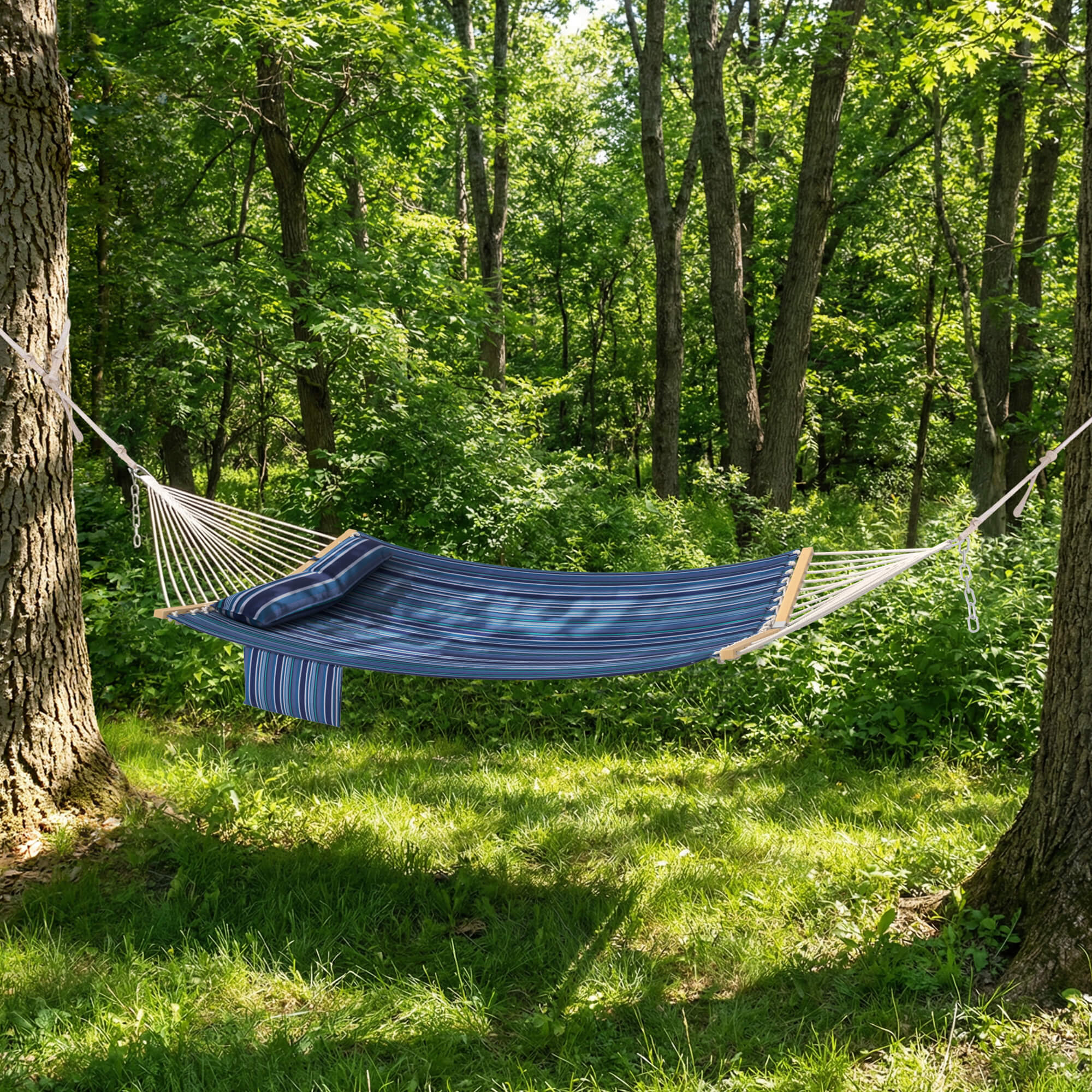 HOMREST Modern Portable Hammock, Outdoor Rope Hammock for Backyard, Beach & Camping, Blue Stripes