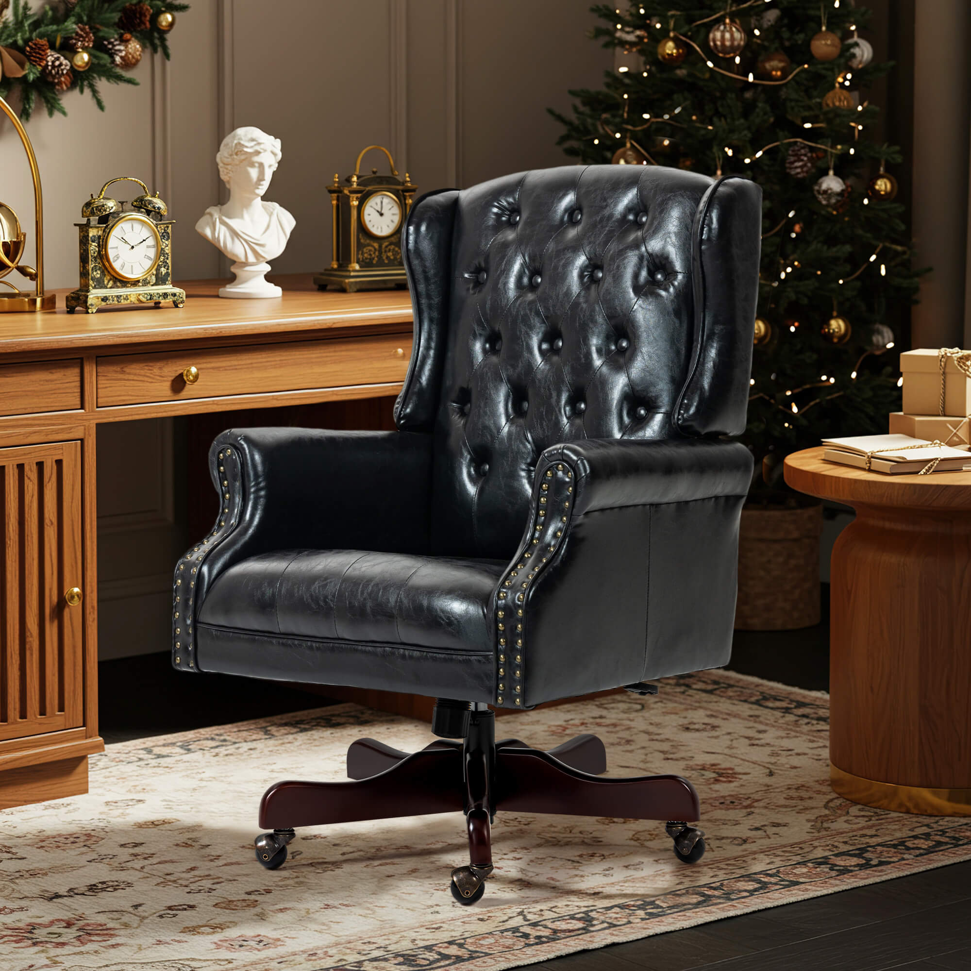 Homrest Executive Wingback Office Chair – Black PU Leather High Back Desk Chair