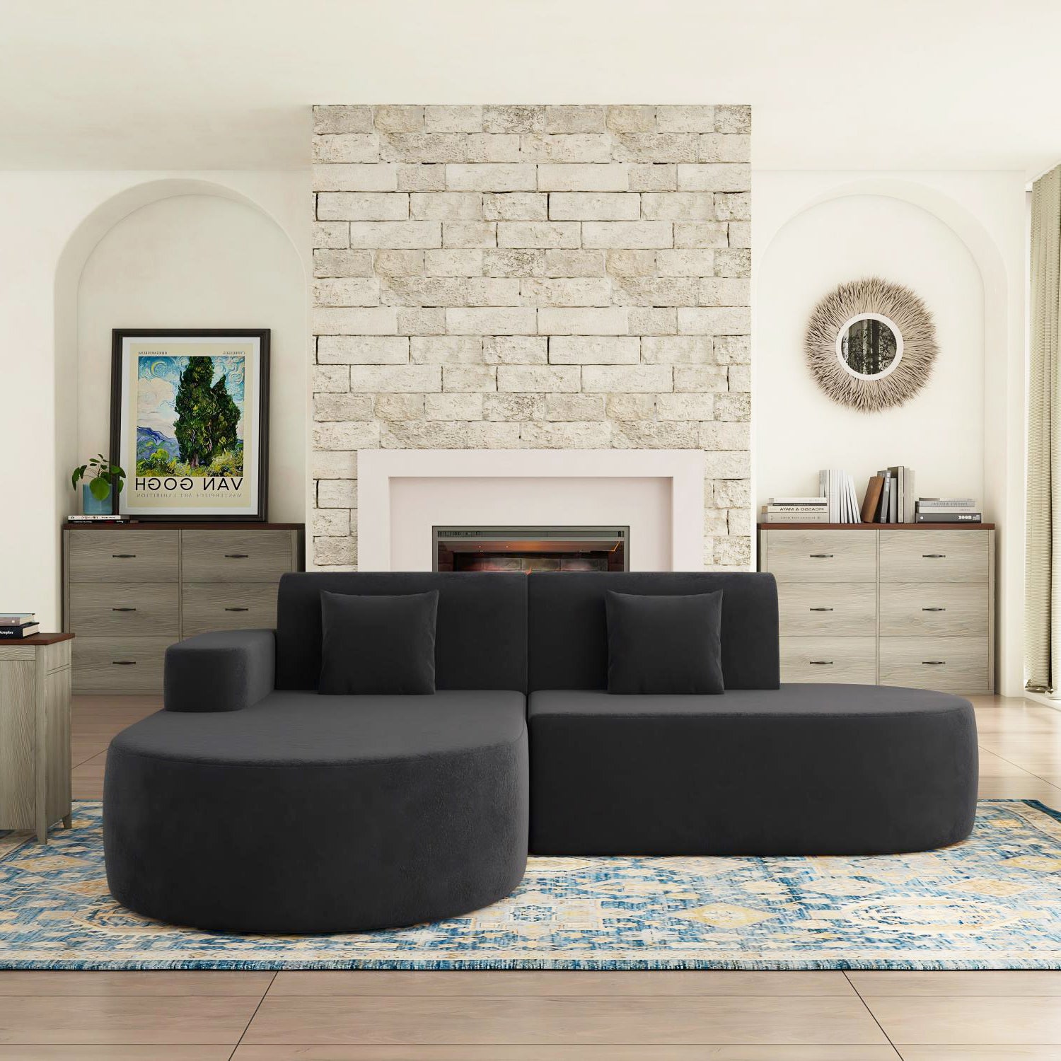 HOMREST Modern L-Shaped Corner Sofa, Chenille Upholstered Cloud Sectional Couch for Living Room and Bedroom, Black