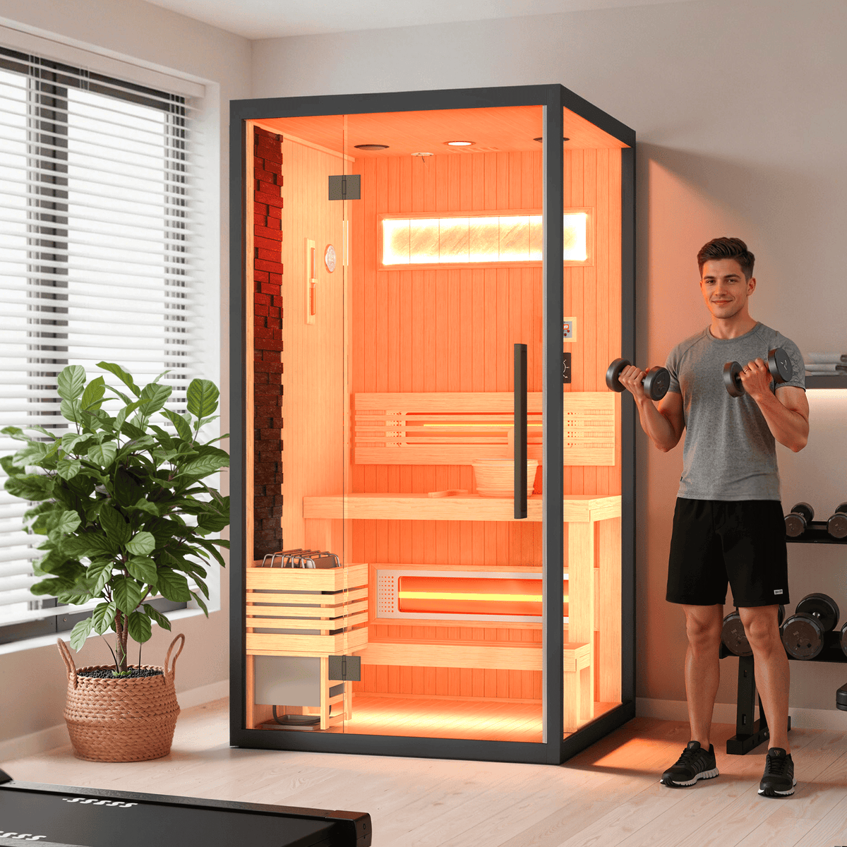 HOMREST 1-2 Person Indoor Hemlock Sauna with Chromotherapy & Bluetooth