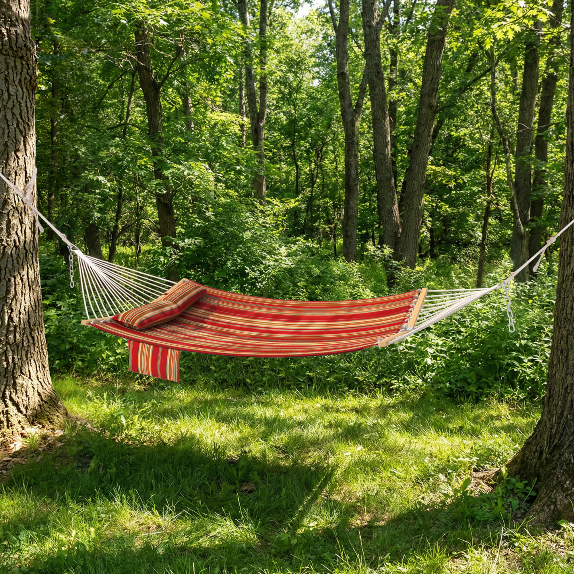 HOMREST Modern Portable Hammock, Outdoor Rope Hammock for Backyard, Beach & Camping, Red Stripes