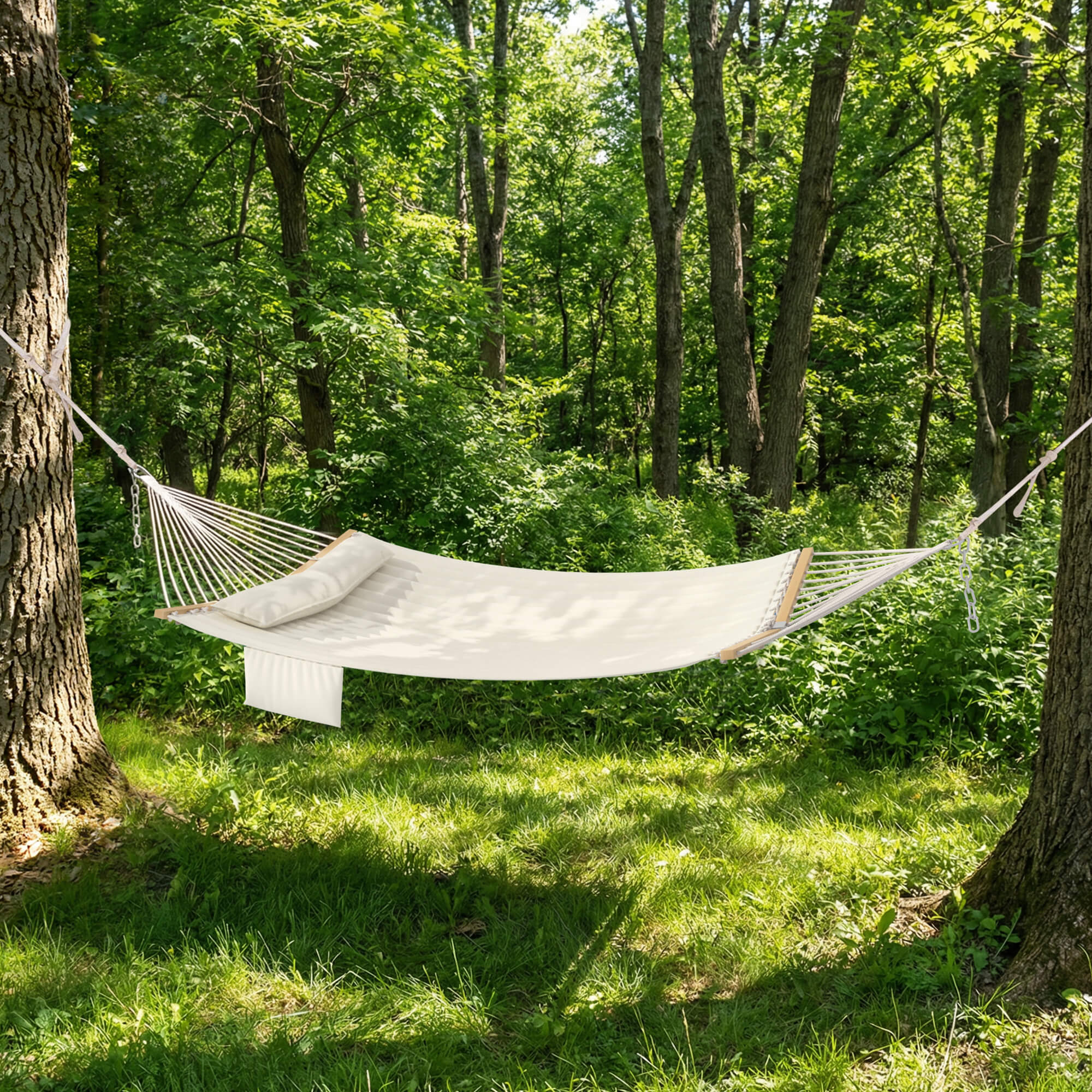 HOMREST Modern Portable Hammock, Outdoor Rope Hammock for Backyard, Beach & Camping, Off-White