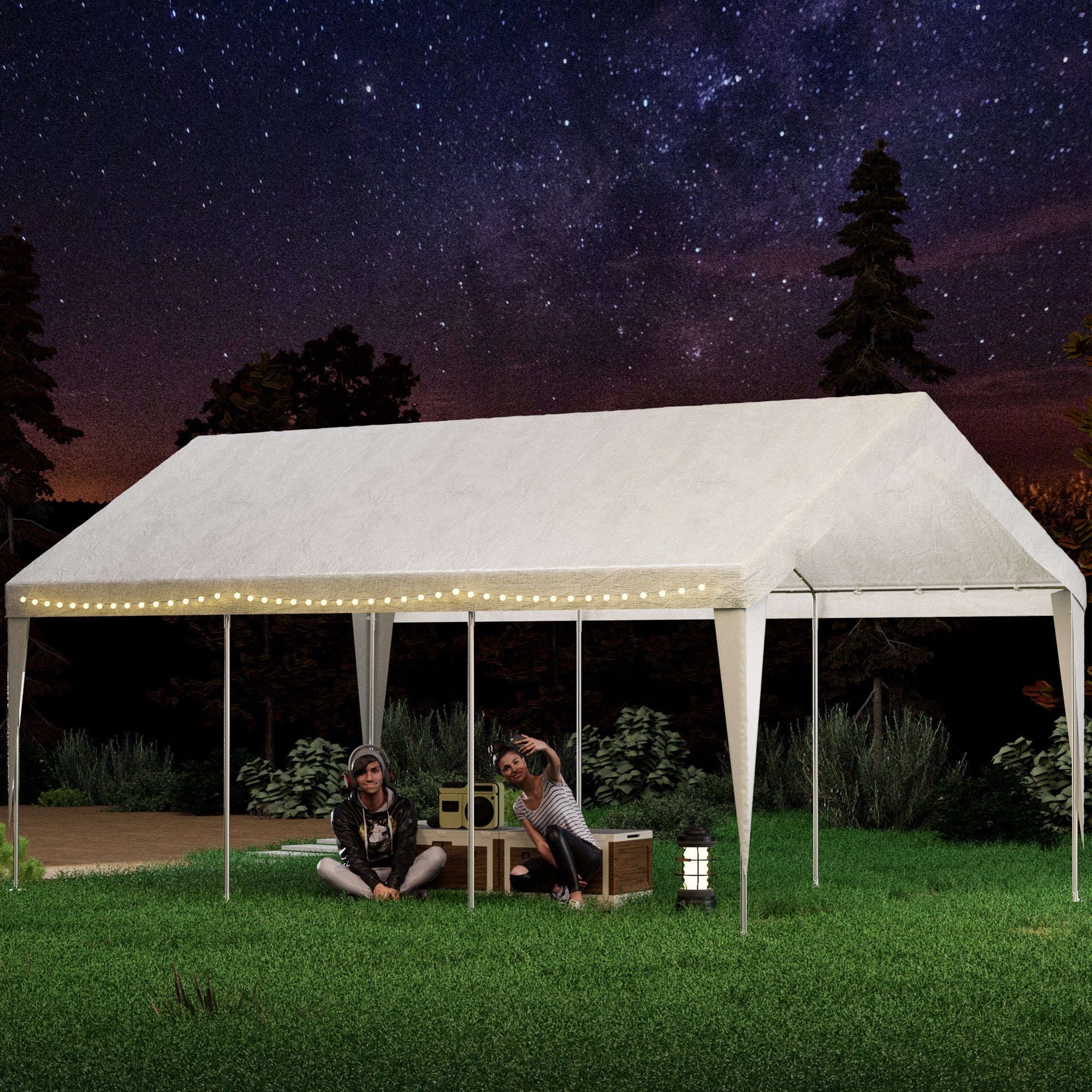 HOMREST Carports 12x20 heavy duty, Rainproof & UV Protected Garage Top Tarp Shelter Cover, Outdoor Portable Garage for Car, Boat Tent, White