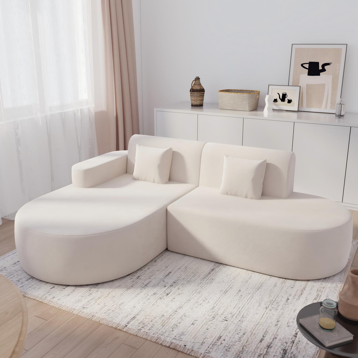 HOMREST Modern L-Shaped Corner Sofa, Chenille Upholstered Cloud Sectional Couch for Living Room and Bedroom, Beige