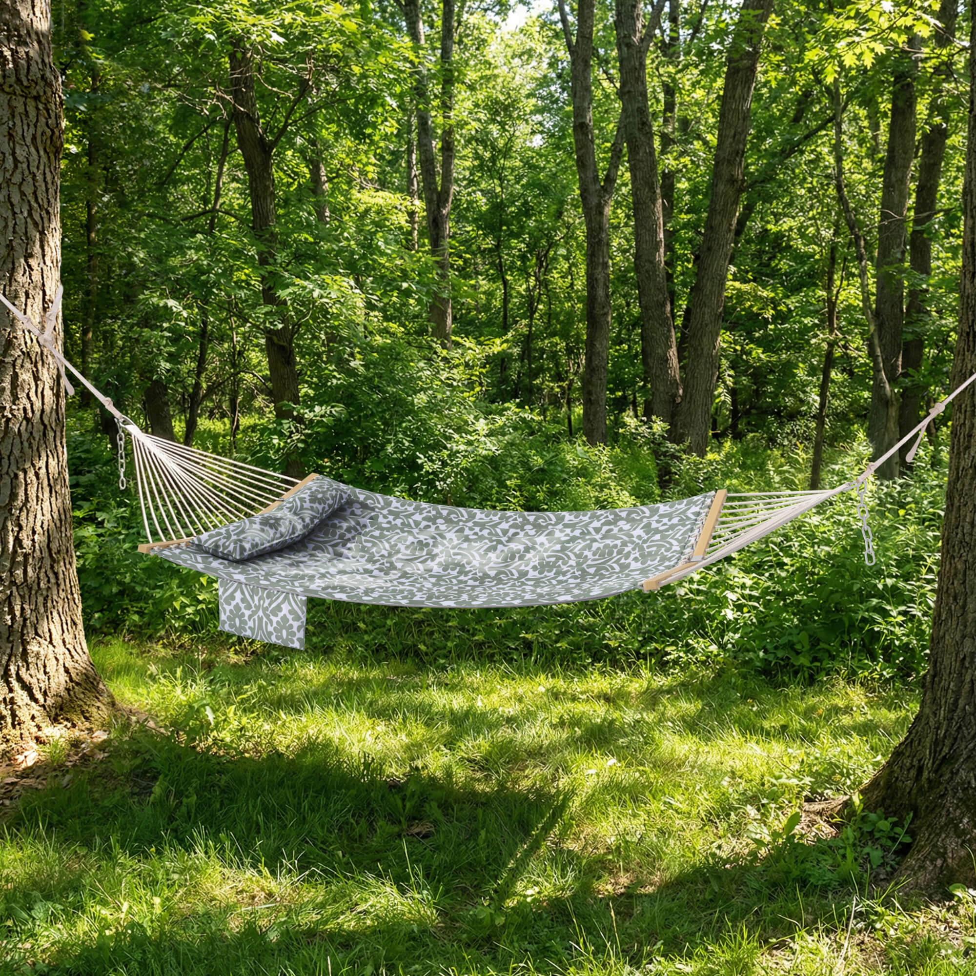 HOMREST Modern Portable Hammock, Outdoor Rope Hammock for Backyard, Beach & Camping, Gray Floral