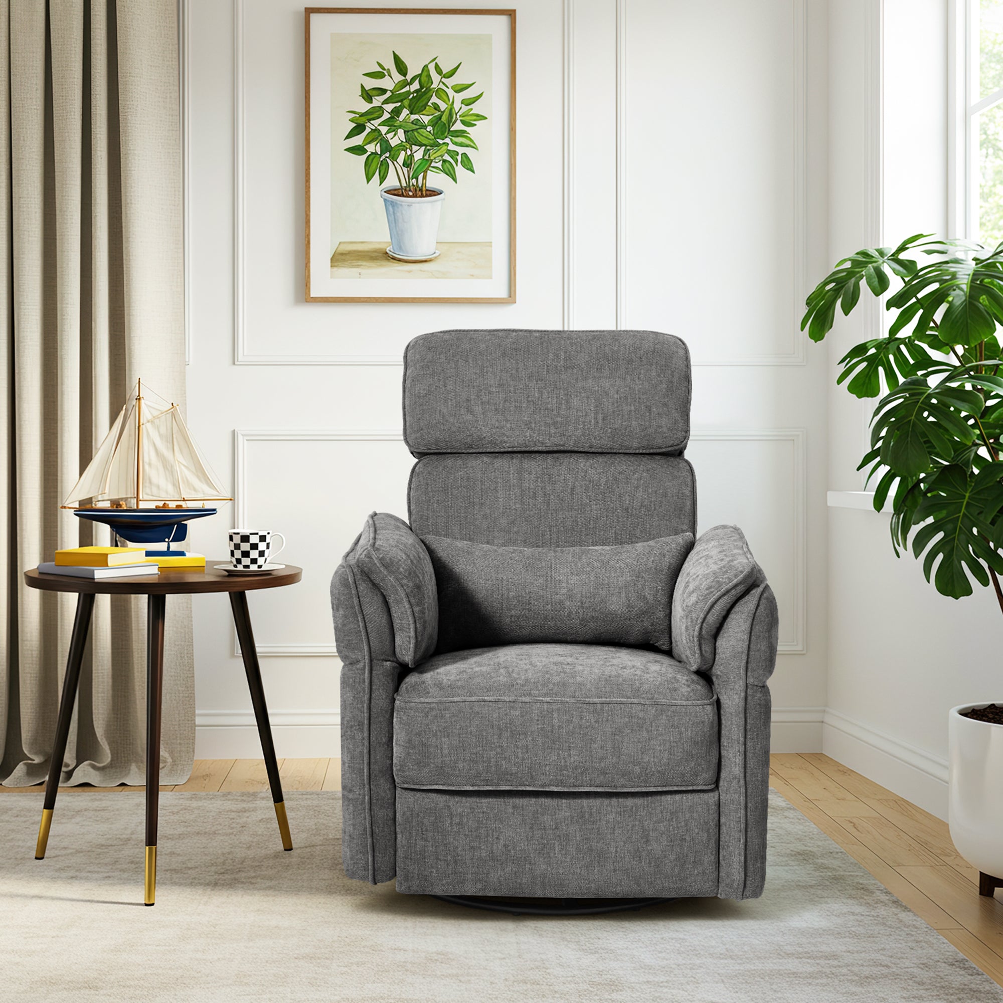 HOMREST Power Swivel Rocking Recliner Chair with Adjustable Headrest and Armrests for Living Room, Nursery, Gray