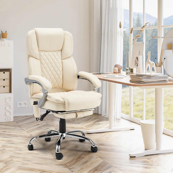 Executive Office Chair, Ergonomic Desk Chair Big and Tall Massage and Heated, White