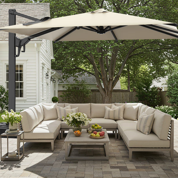HOMREST 10x10ft Large Rectangular Cantilever Umbrella with 360° Rotation & 6 Adjustable Heights, Beige (Base Excluded)