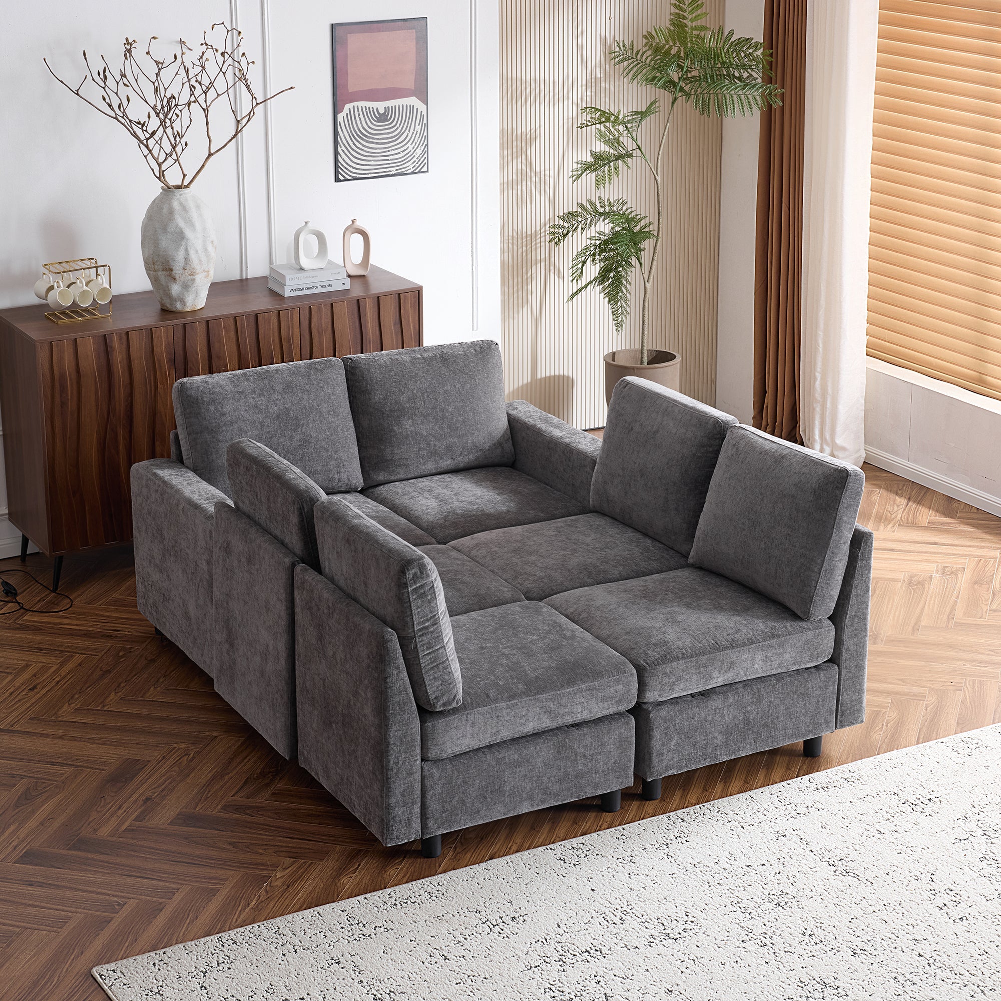 Homrest 6 Piece Modular Sectional Couch with Storage for Living Room, Dark Gray