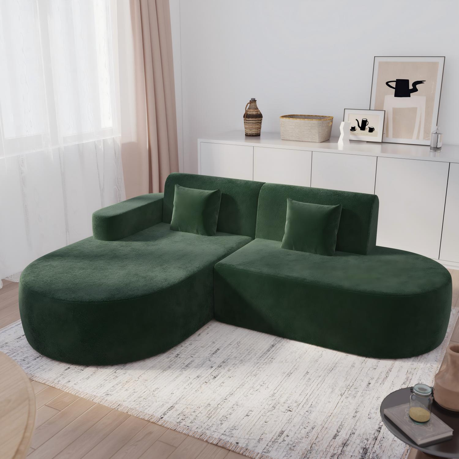 HOMREST Modern L-Shaped Corner Sofa, Chenille Upholstered Cloud Sectional Couch for Living Room and Bedroom, Green