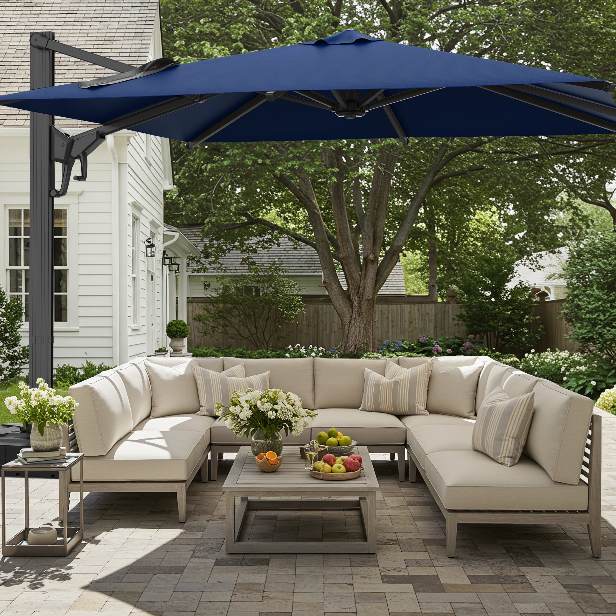 HOMREST 10x10ft Large Rectangular Cantilever Umbrella with 360° Rotation & 6 Adjustable Heights, Navy (Base Excluded)