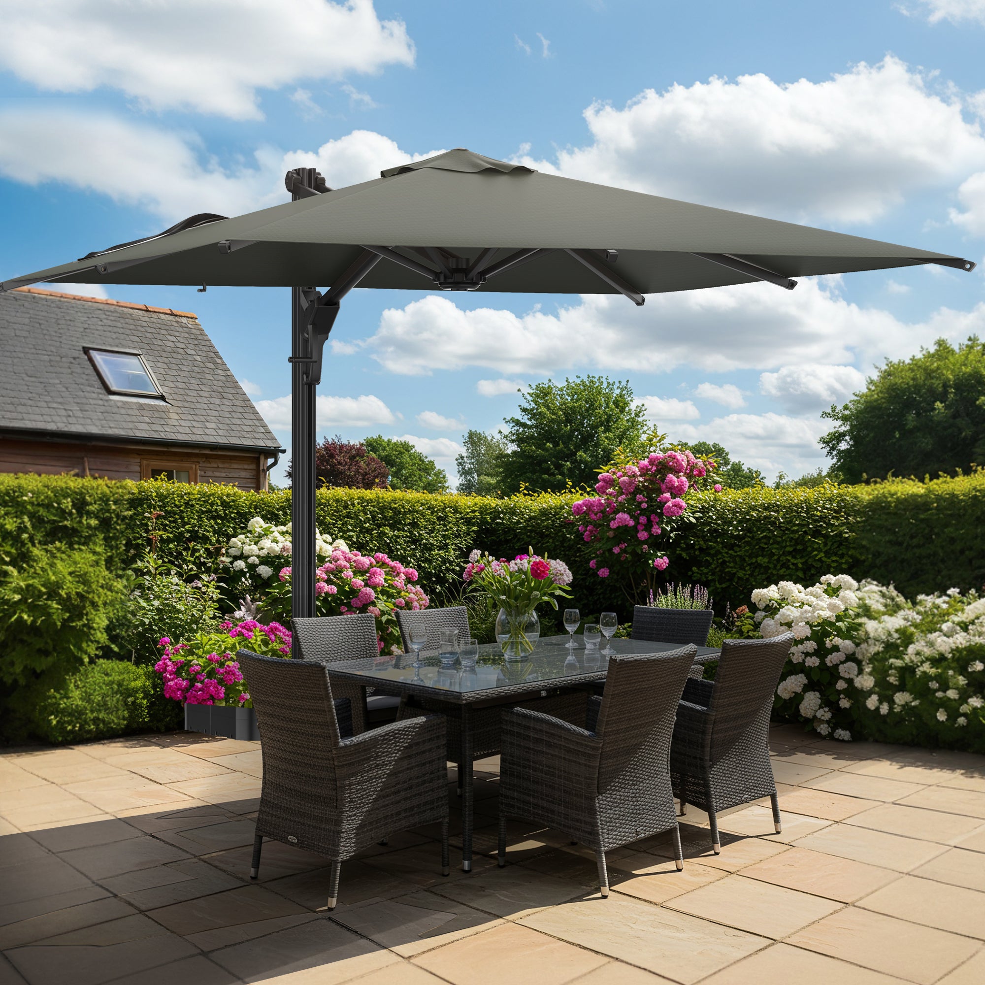 HOMREST 10x13ft Large Rectangular Cantilever Umbrella with 360° Rotation & 6 Adjustable Heights, Outdoor Patio Umbrella for Garden, Pool, Deck, Gray (Base Excluded)