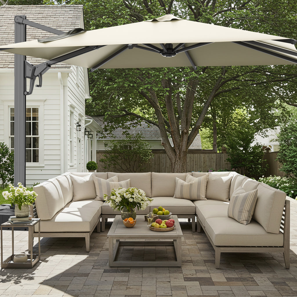 HOMREST 10x10ft Large Rectangular Cantilever Umbrella with 360° Rotation & 6 Adjustable Heights, Yellow (Base Excluded)