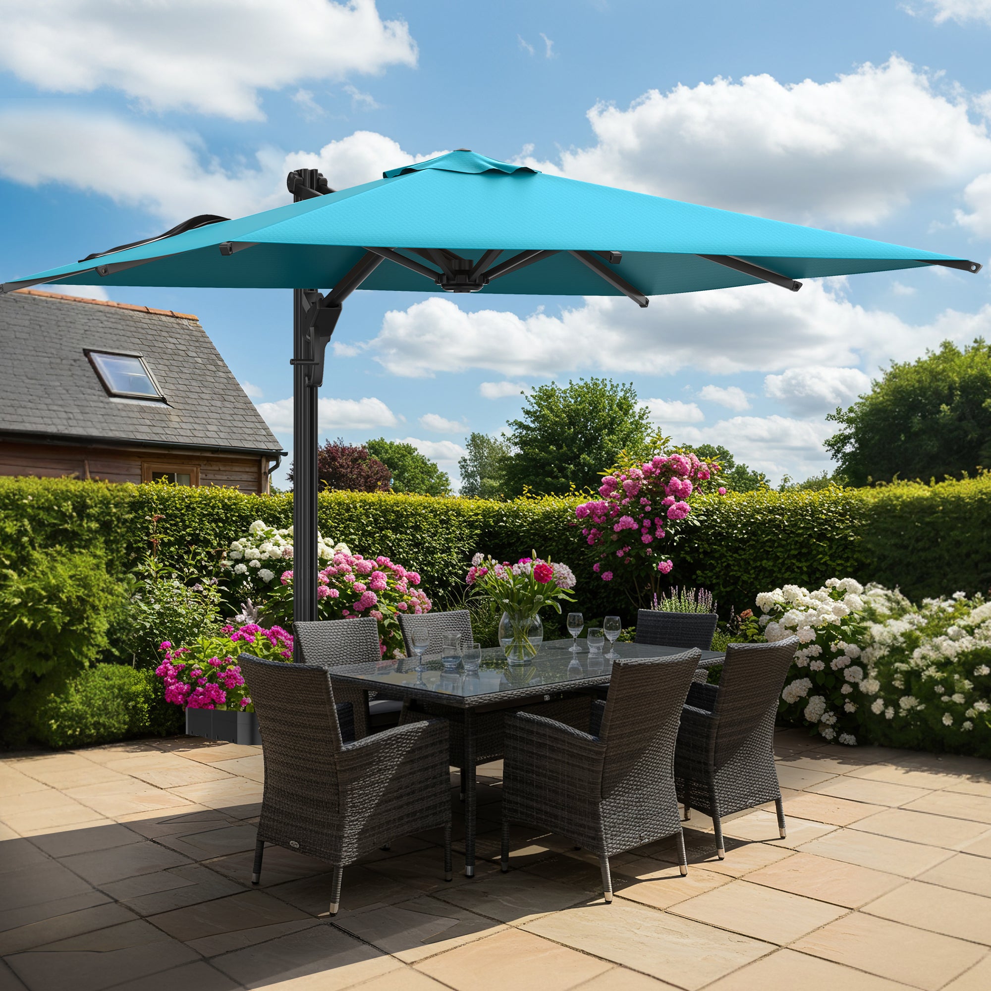 HOMREST 10x13ft Large Rectangular Cantilever Umbrella with 360° Rotation & 6 Adjustable Heights, Outdoor Patio Umbrella for Garden, Pool, Deck, Blue (Base Excluded)