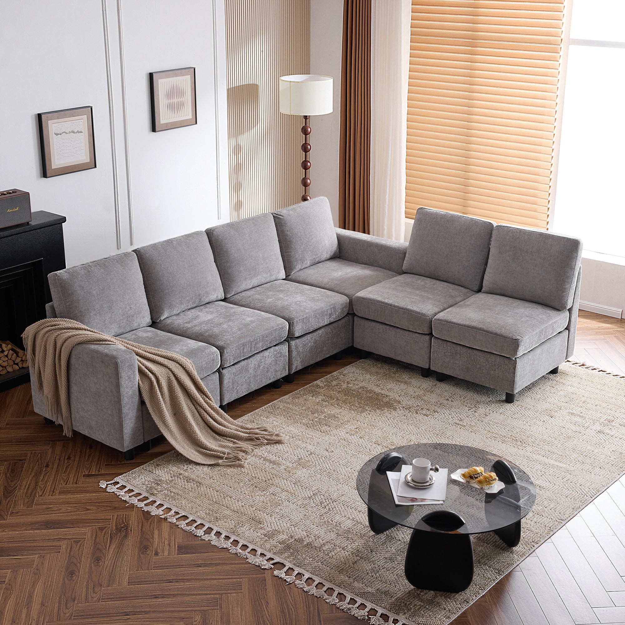 Homrest 6  Piece Modular Sectional Couch with Storage for Living Room, Light Grey