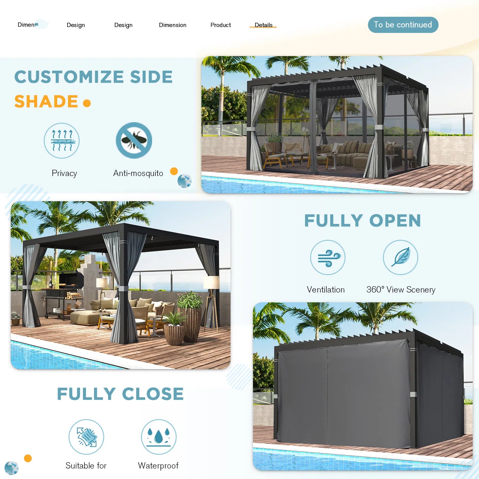HOMREST Louvered Pergola 10x10 Outdoor Hard Top Pergola with Aluminum Frame, Gray-Black