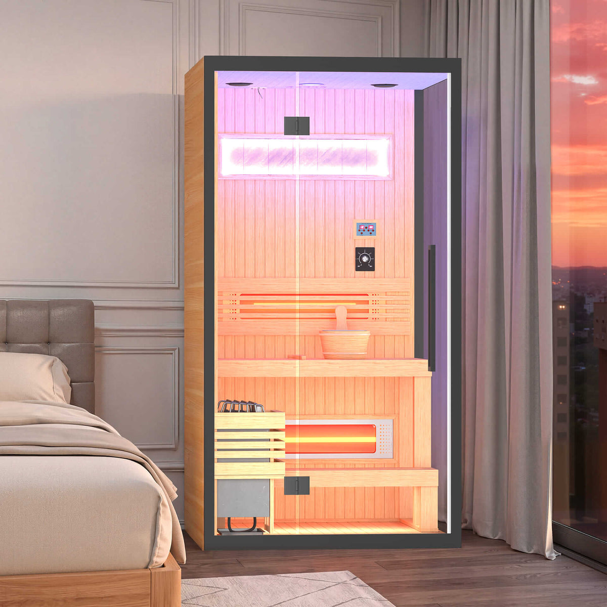HOMREST 1-2 Person Indoor Hemlock Sauna with Chromotherapy & Bluetooth